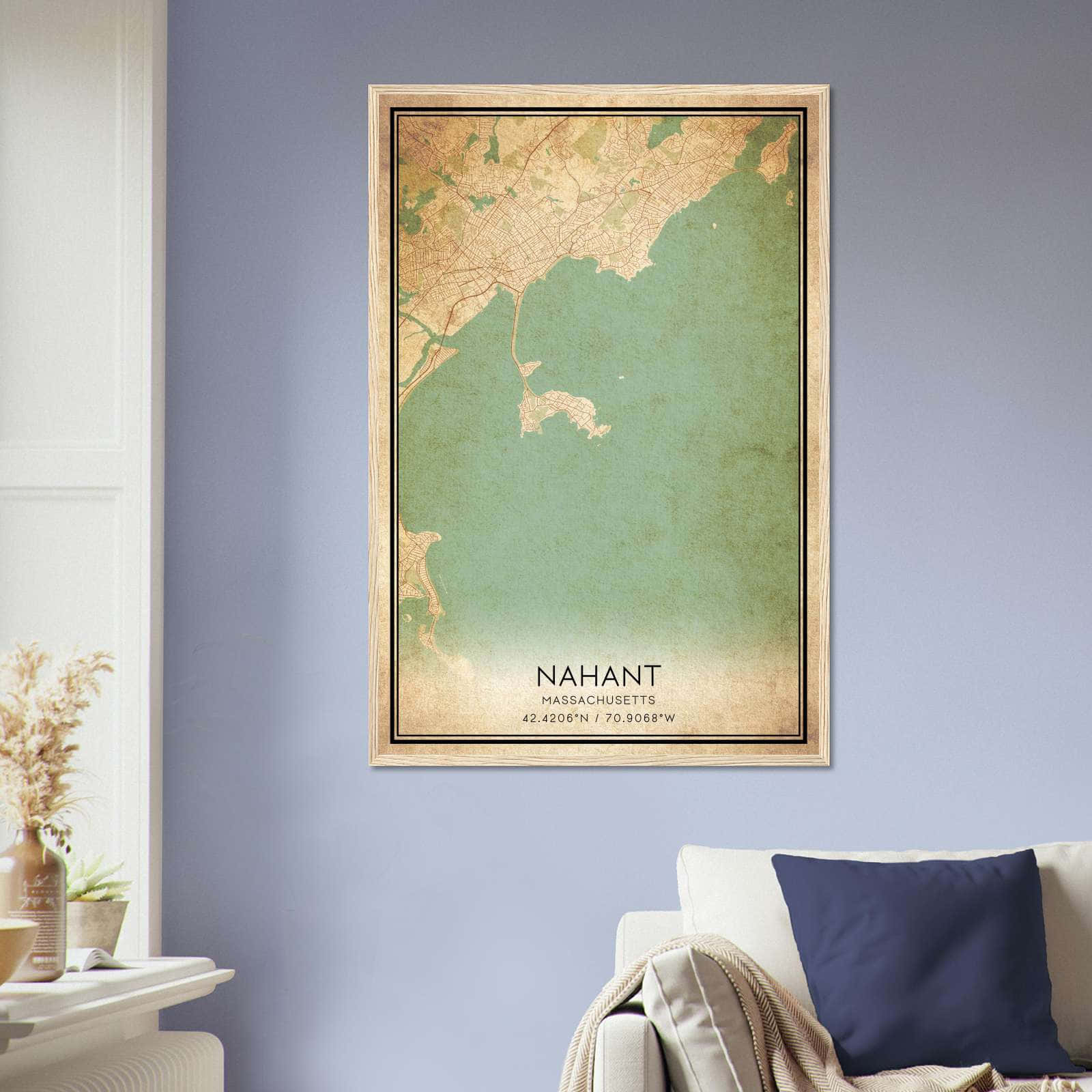 Vintage Nahant Massachusetts Map Poster, Nahant MA City Road Wall Art Print