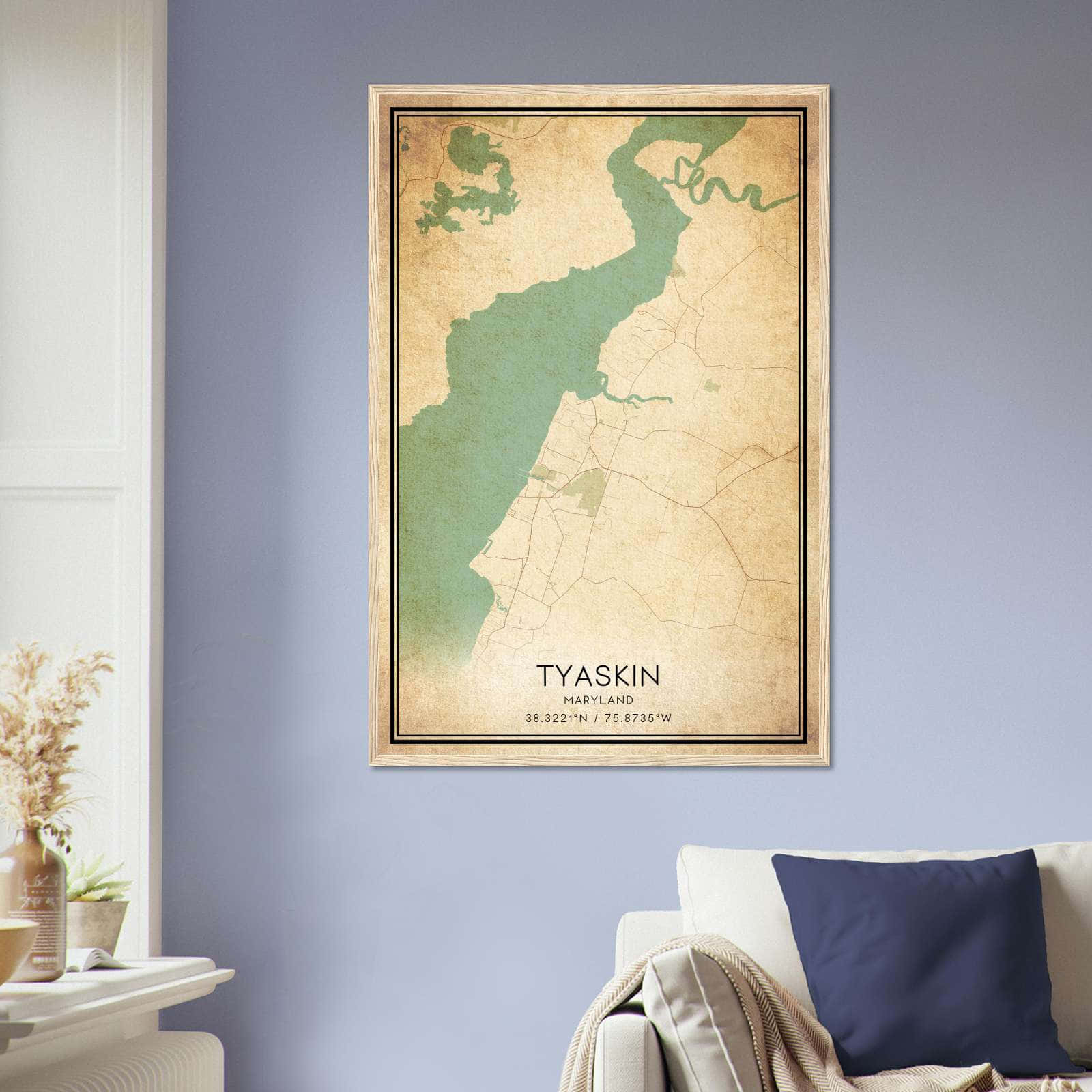 Vintage Tyaskin Maryland Map Poster, Tyaskin MD City Road Wall Art Print