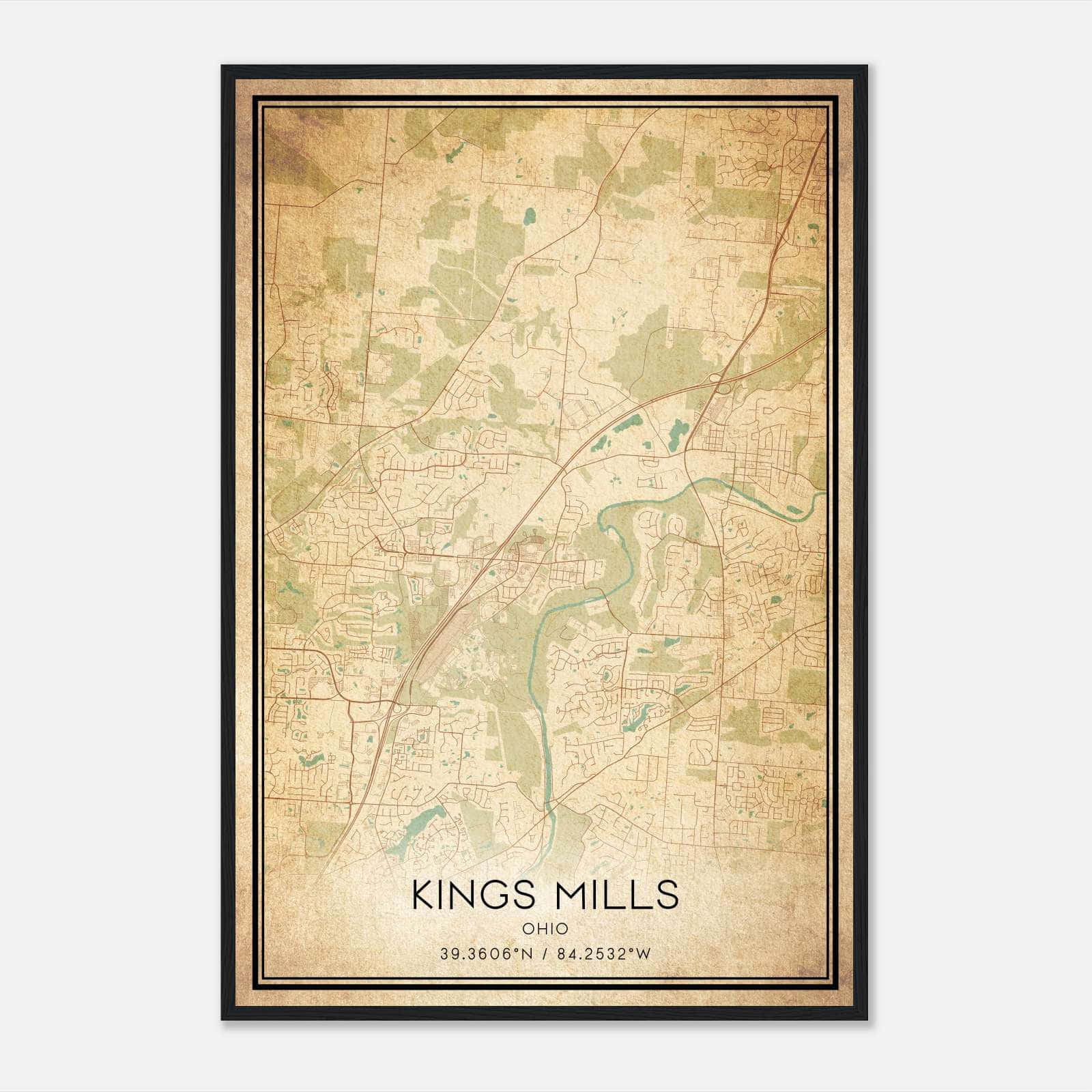 Vintage Kings Mills Ohio Map Poster, Kings Mills OH City Road Wall Art Print Vintage Kings Mills Ohio Map Poster, Kings Mills OH City Road Wall Art Print