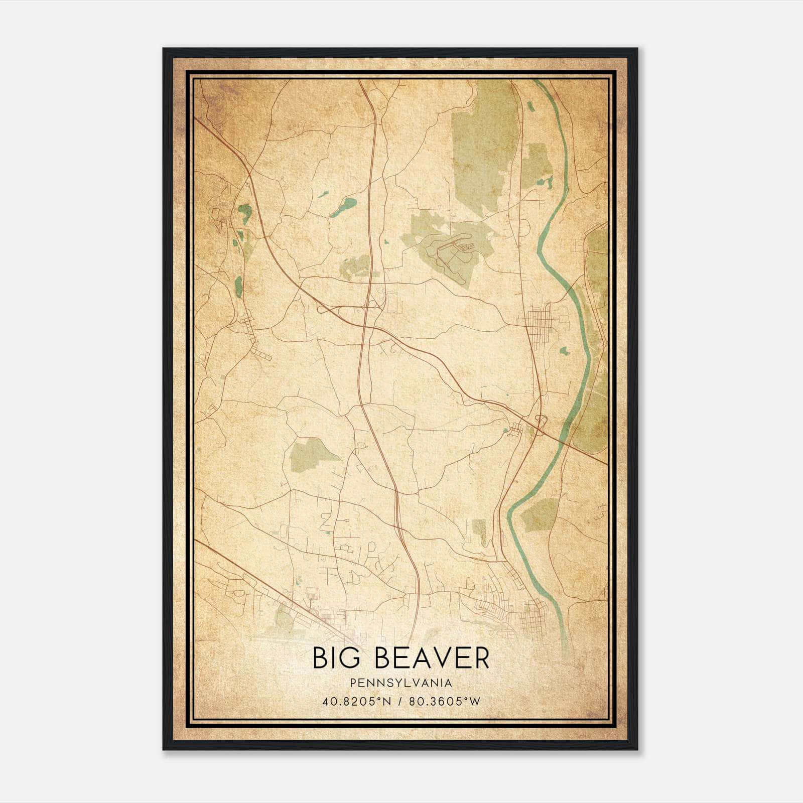 Vintage Big Beaver Pennsylvania Map Poster, Big Beaver PA City Road Wall Art Print Vintage Big Beaver Pennsylvania Map Poster, Big Beaver PA City Road Wall Art Print