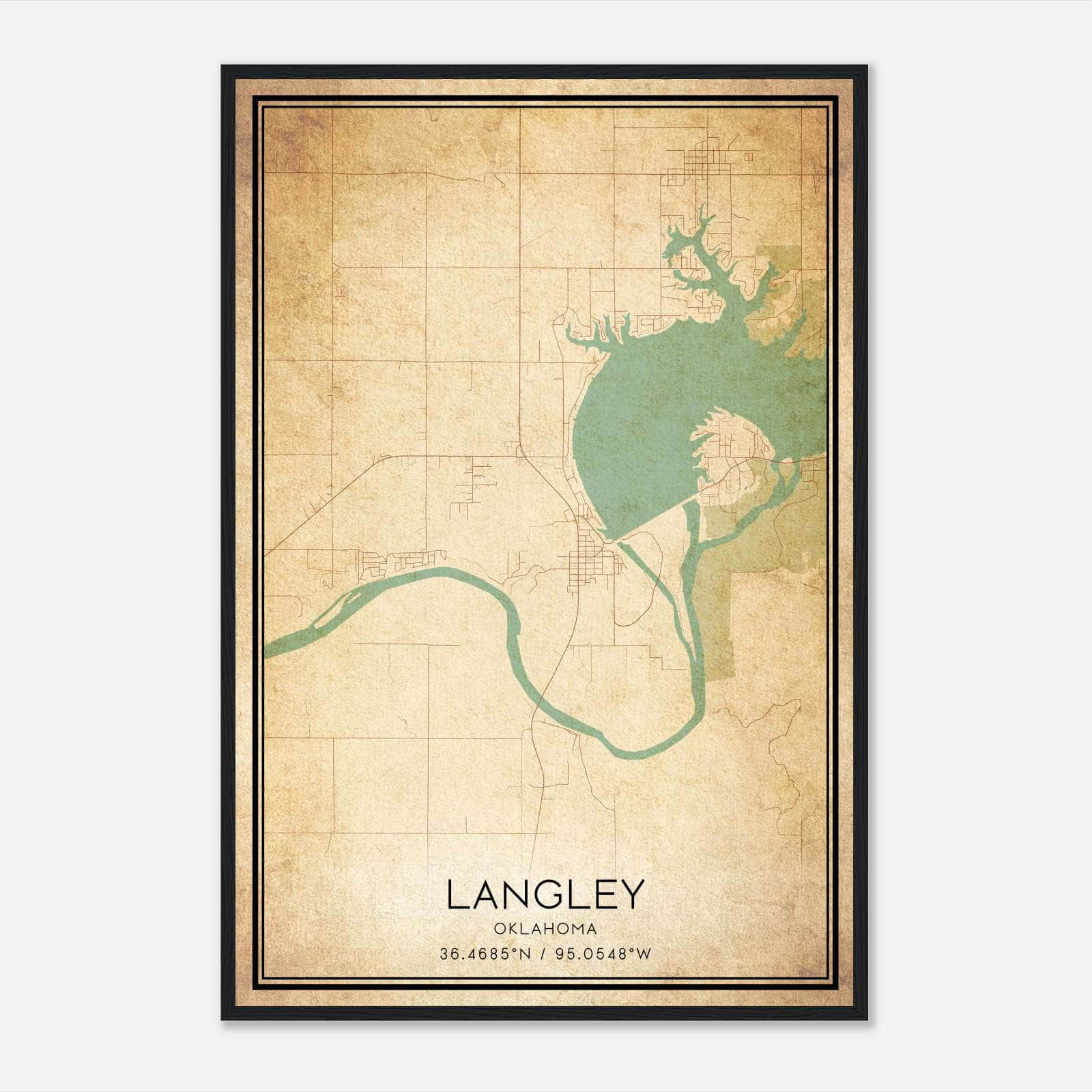 Vintage Langley Oklahoma Map Poster, Langley OK City Road Wall Art Print Vintage Langley Oklahoma Map Poster, Langley OK City Road Wall Art Print