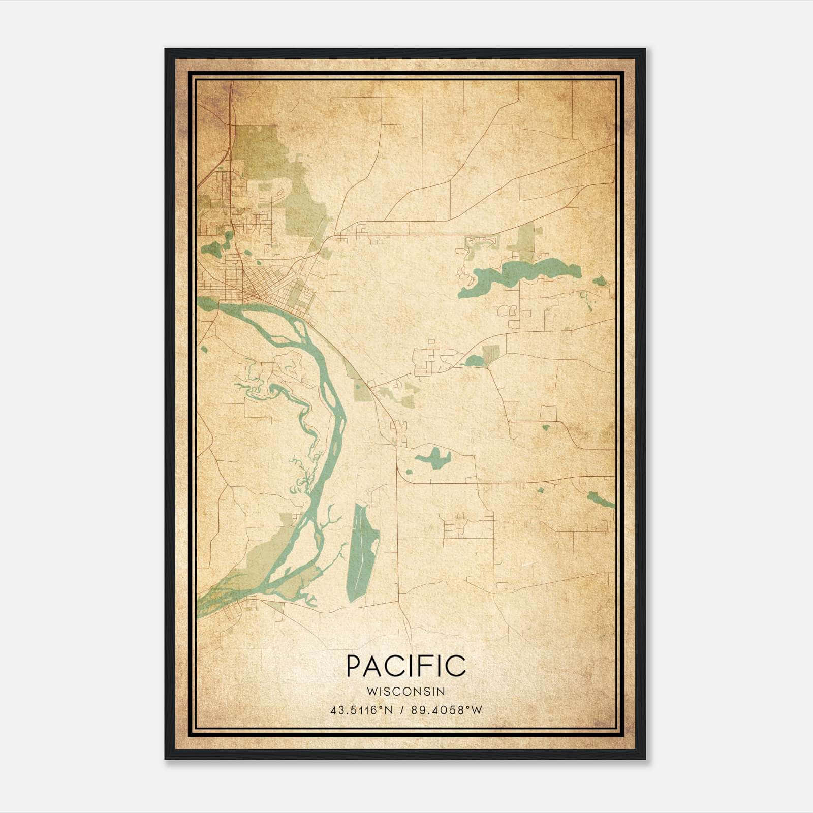 Vintage Pacific Wisconsin Map Poster, Pacific WI City Road Wall Art Print Vintage Pacific Wisconsin Map Poster, Pacific WI City Road Wall Art Print