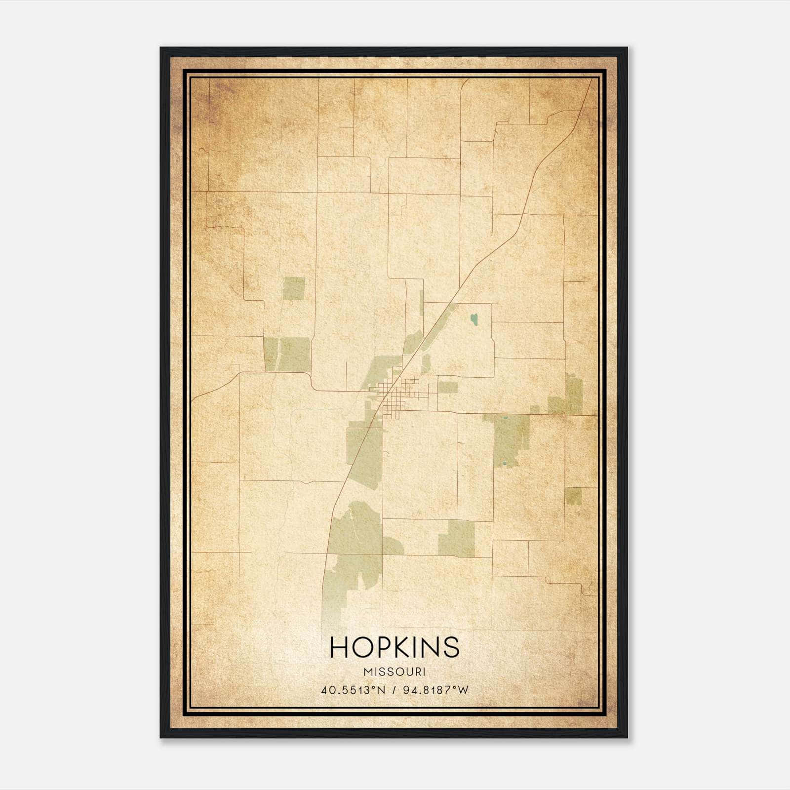 Vintage Hopkins Missouri Map Poster, Hopkins MO City Road Wall Art Print Vintage Hopkins Missouri Map Poster, Hopkins MO City Road Wall Art Print