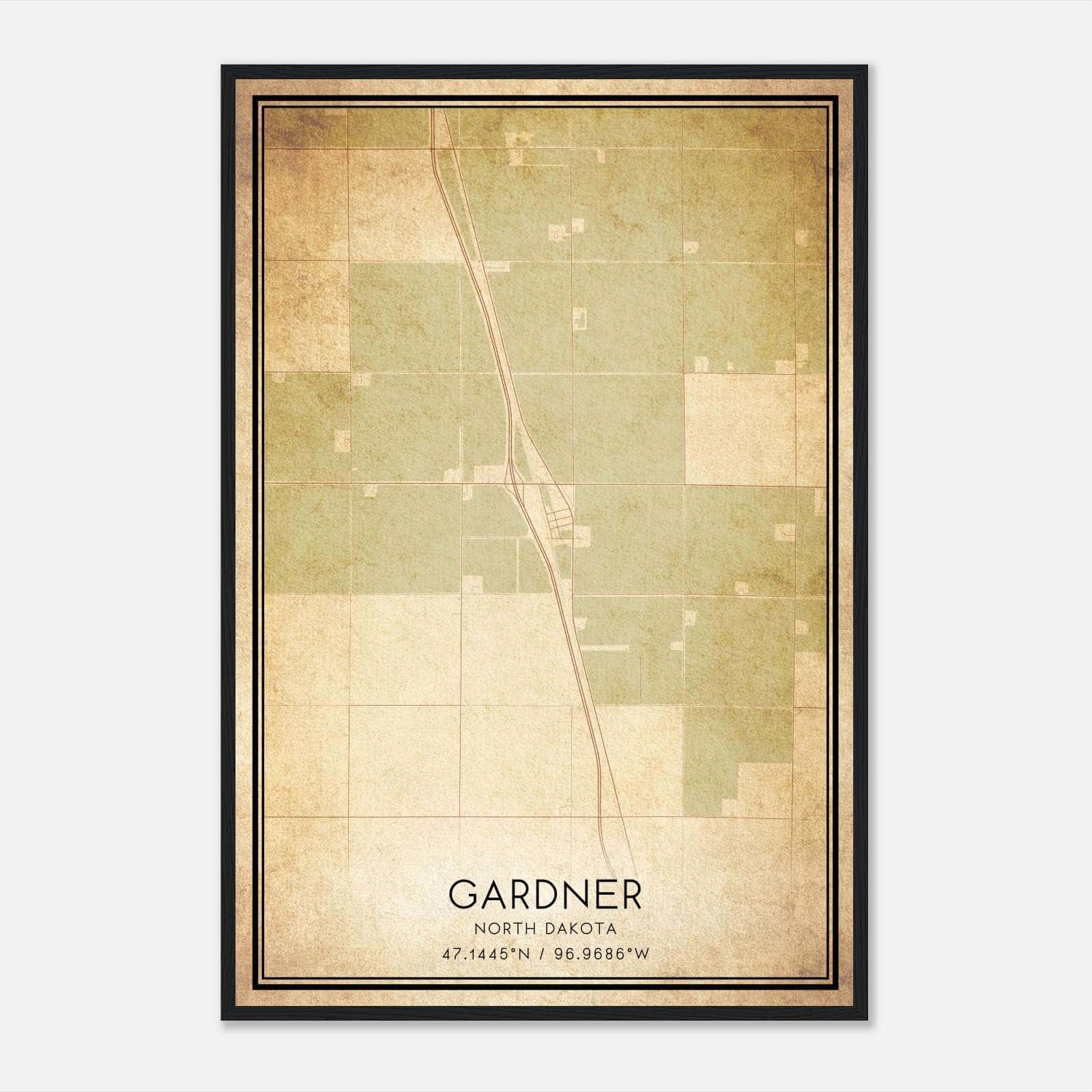 Vintage Gardner North Dakota Map Poster, Gardner ND City Road Wall Art Print Vintage Gardner North Dakota Map Poster, Gardner ND City Road Wall Art Print