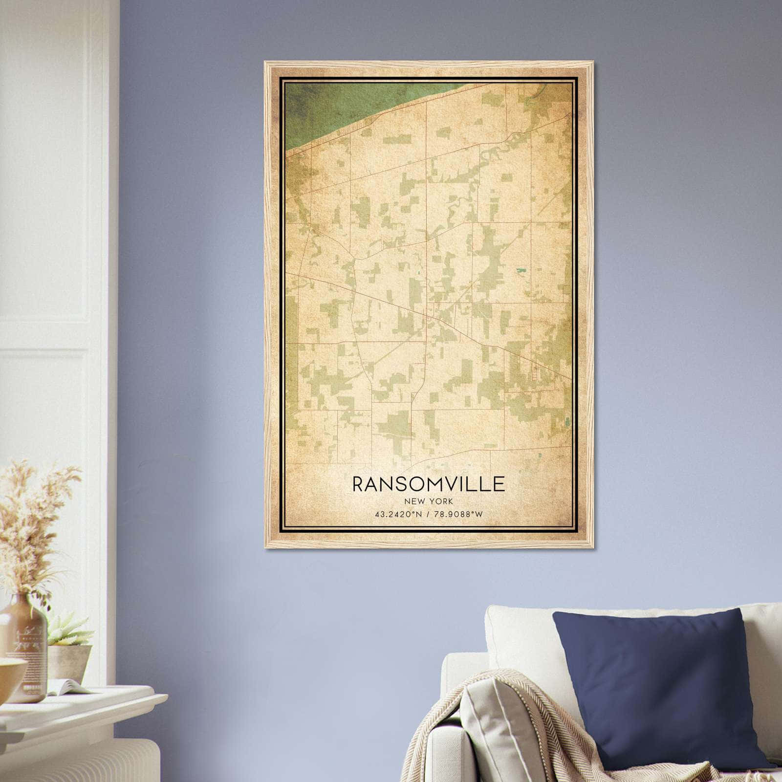 Vintage Ransomville New York Map Poster, Ransomville NY City Road Wall Art Print