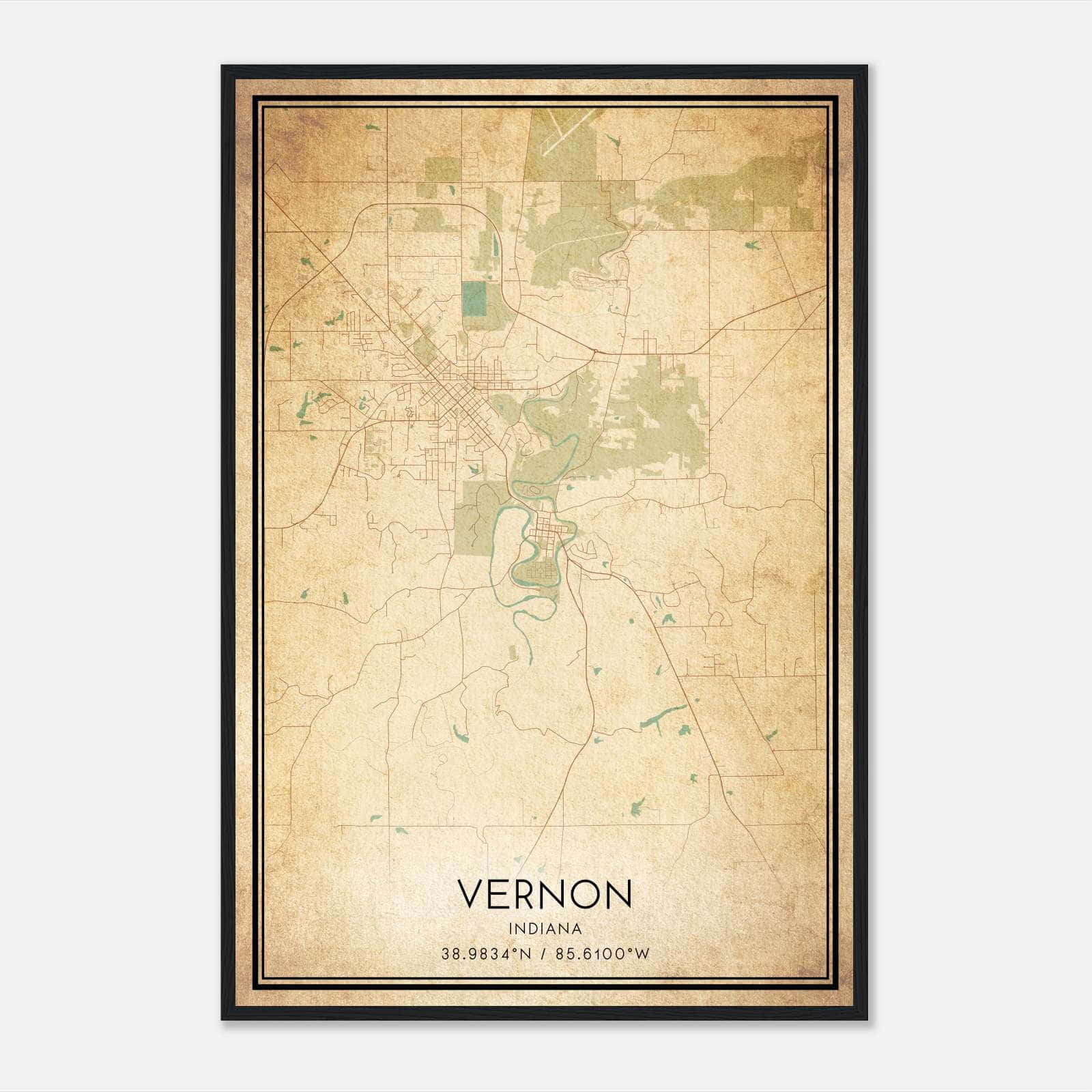Vintage Vernon Indiana Map Poster, Vernon IN City Road Wall Art Print Vintage Vernon Indiana Map Poster, Vernon IN City Road Wall Art Print