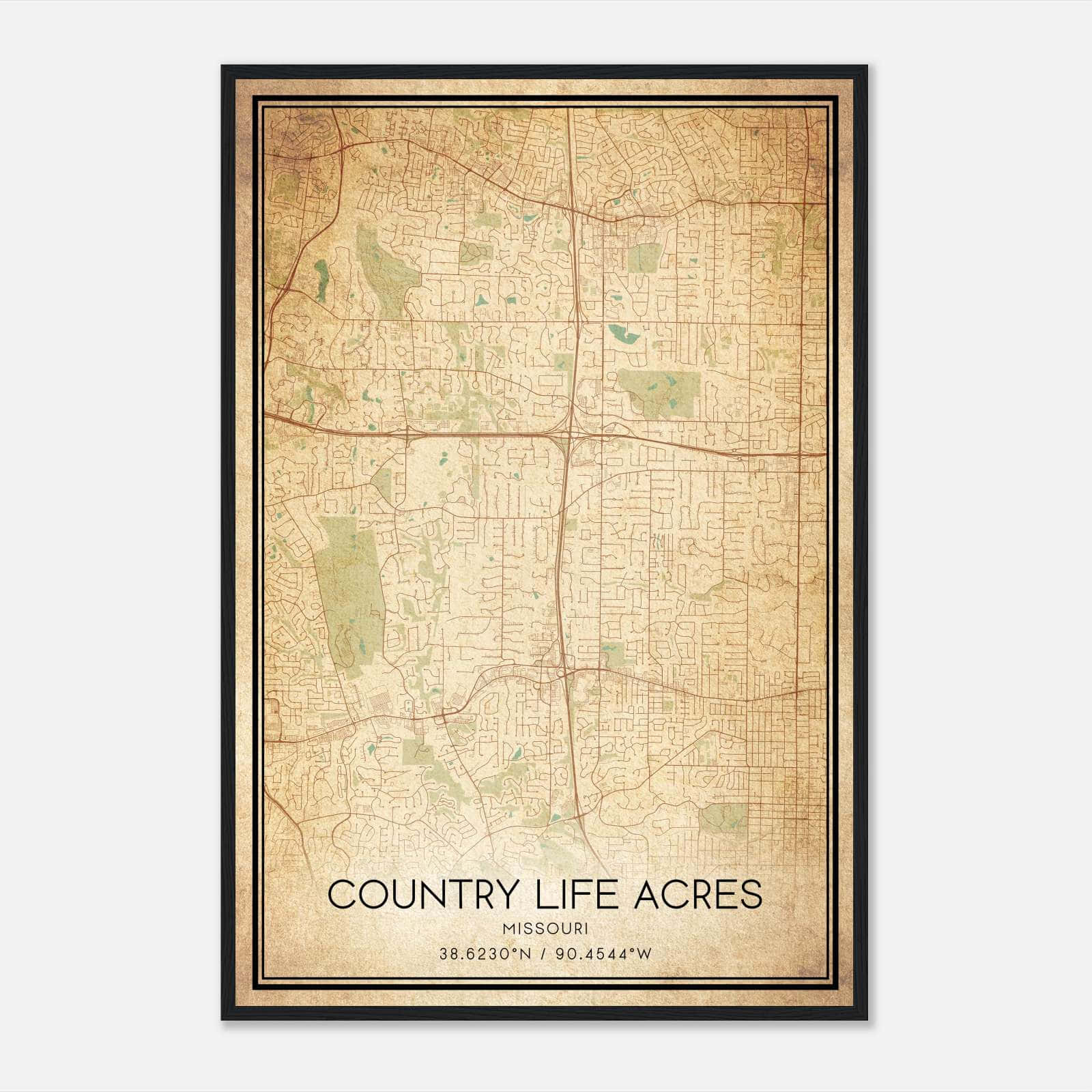 Vintage Country Life Acres Missouri Map Poster, Country Life Acres MO City Road Wall Art Print Vintage Country Life Acres Missouri Map Poster, Country Life Acres MO City Road Wall Art Print