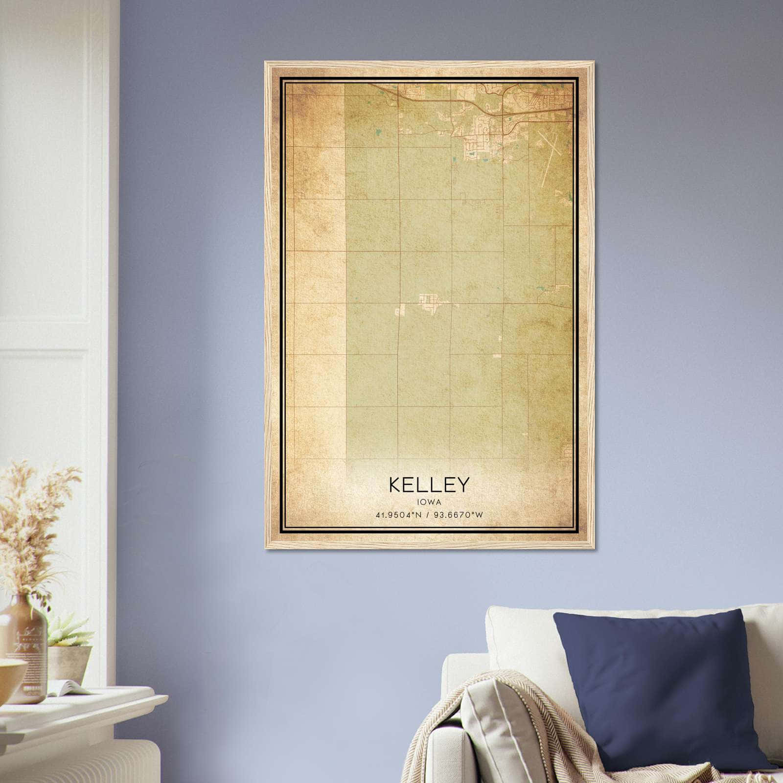 Vintage Kelley Iowa Map Poster, Kelley IA City Road Wall Art Print