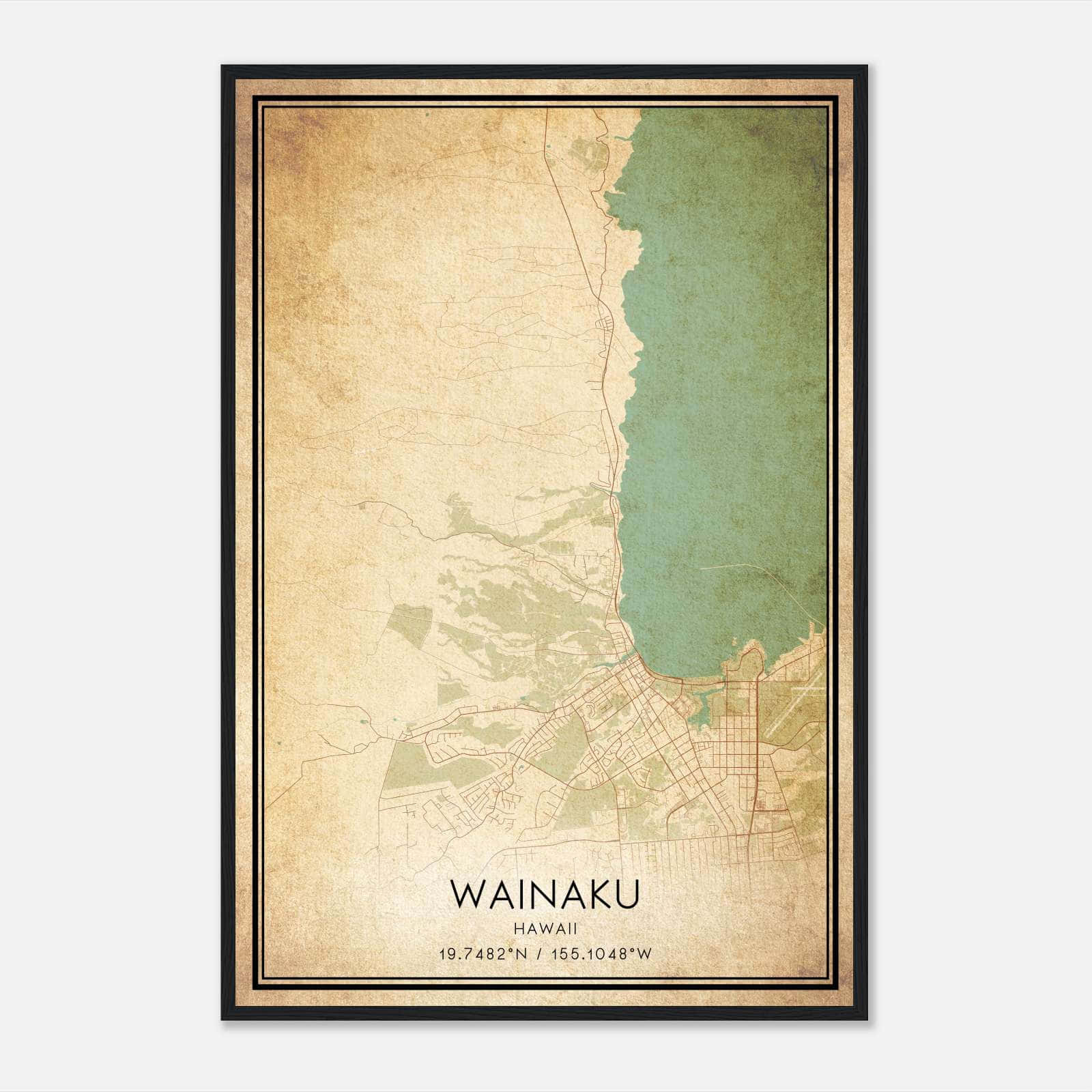 Vintage Wainaku Hawaii Map Poster, Wainaku HI City Road Wall Art Print Vintage Wainaku Hawaii Map Poster, Wainaku HI City Road Wall Art Print