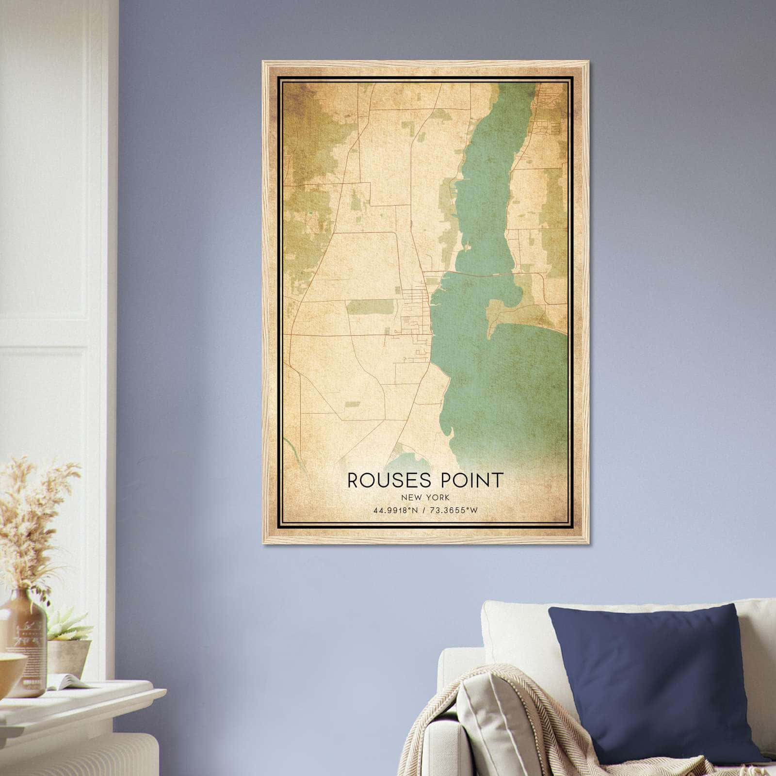 Vintage Rouses Point New York Map Poster, Rouses Point NY City Road Wall Art Print