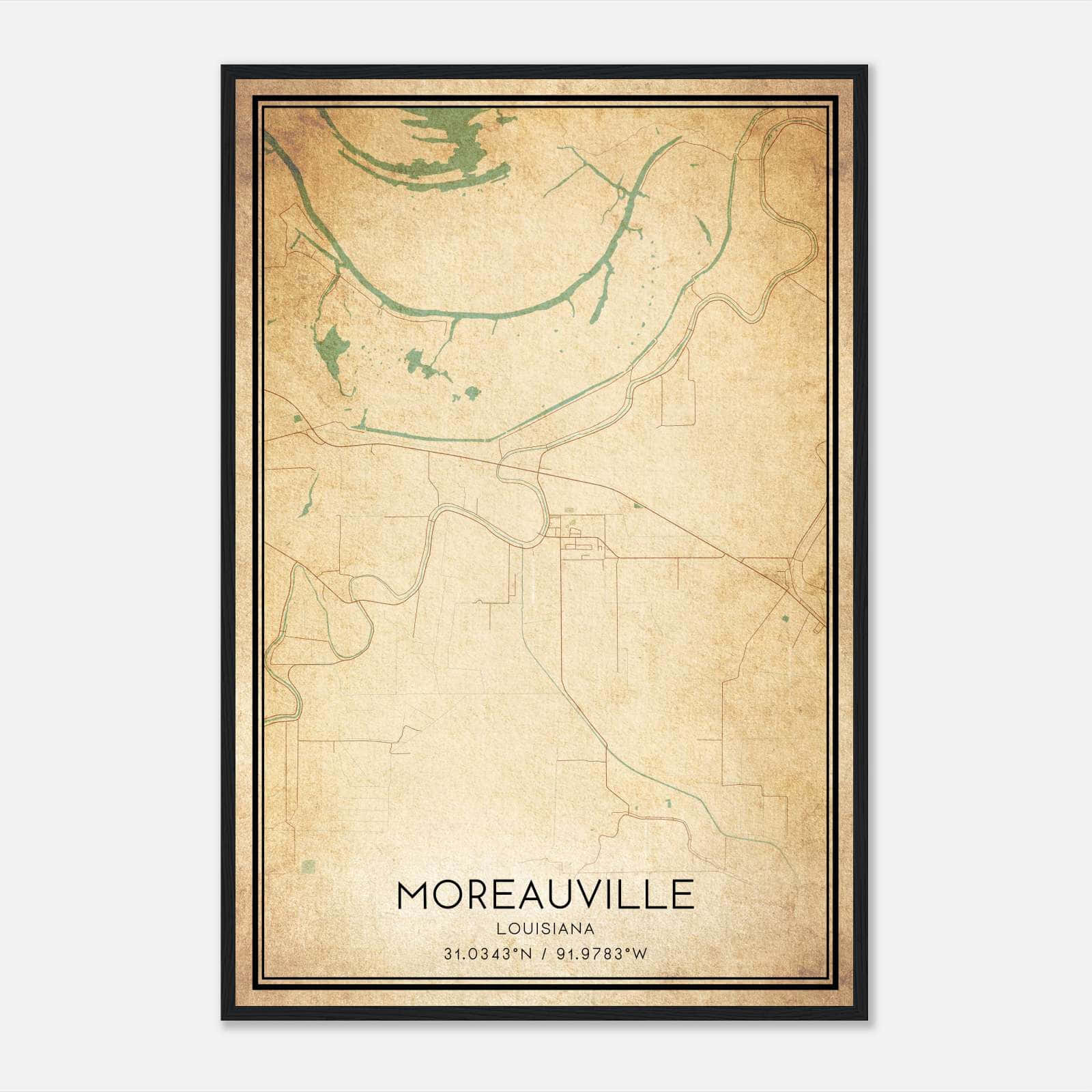 Vintage Moreauville Louisiana Map Poster, Moreauville LA City Road Wall Art Print Vintage Moreauville Louisiana Map Poster, Moreauville LA City Road Wall Art Print