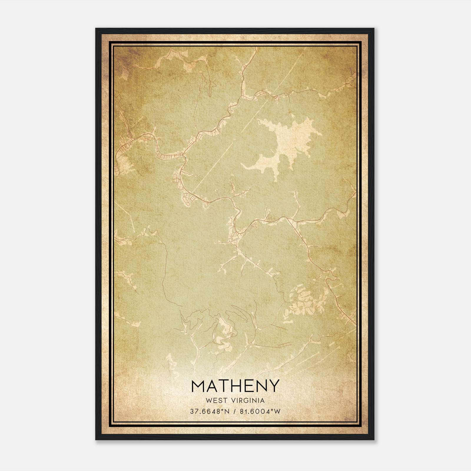 Vintage Matheny West Virginia Map Poster, Matheny WV City Road Wall Art Print Vintage Matheny West Virginia Map Poster, Matheny WV City Road Wall Art Print