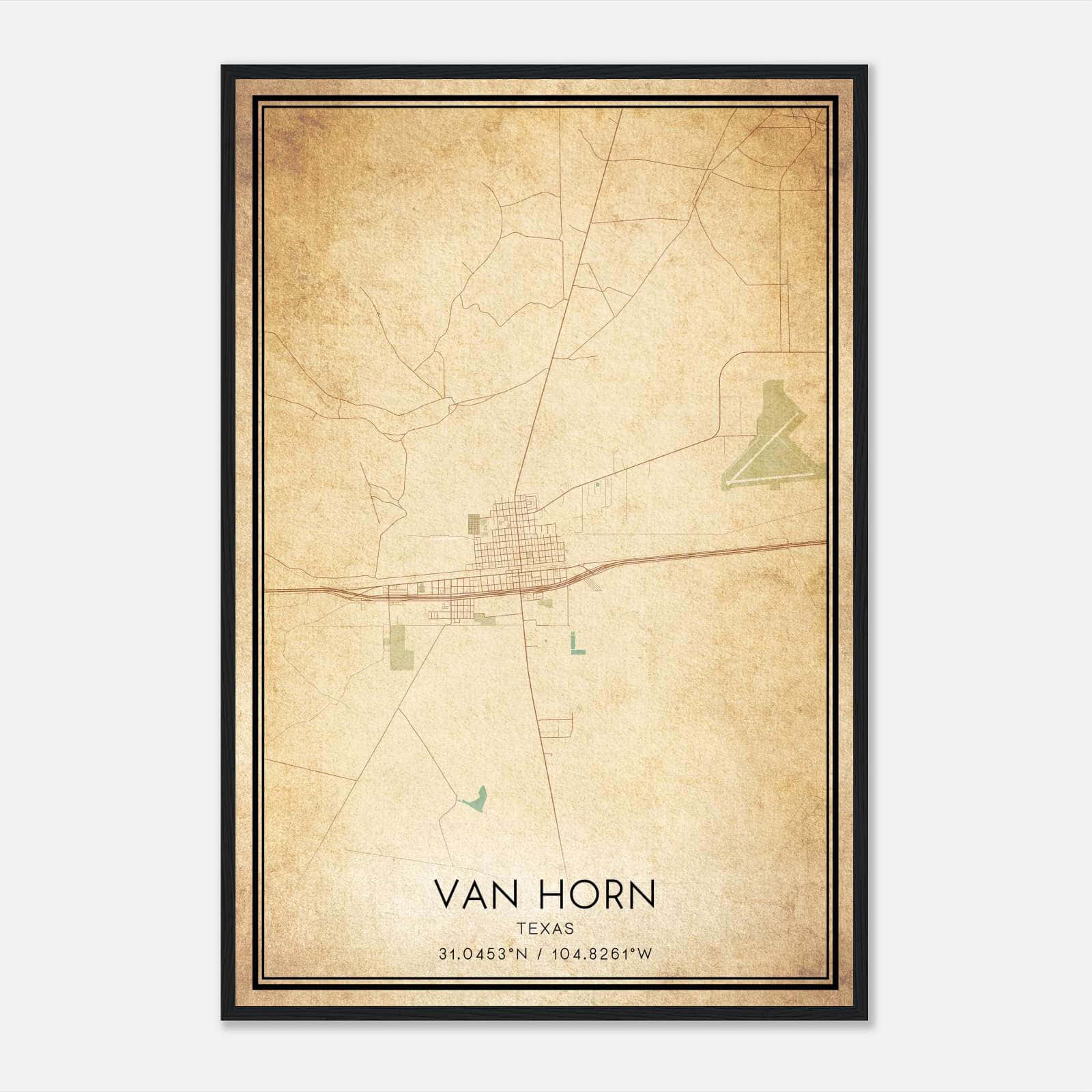Vintage Van Horn Texas Map Poster, Van Horn TX City Road Wall Art Print Vintage Van Horn Texas Map Poster, Van Horn TX City Road Wall Art Print