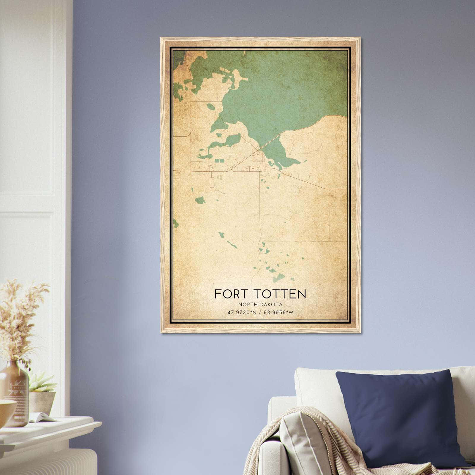 Vintage Fort Totten North Dakota Map Poster, Fort Totten ND City Road Wall Art Print
