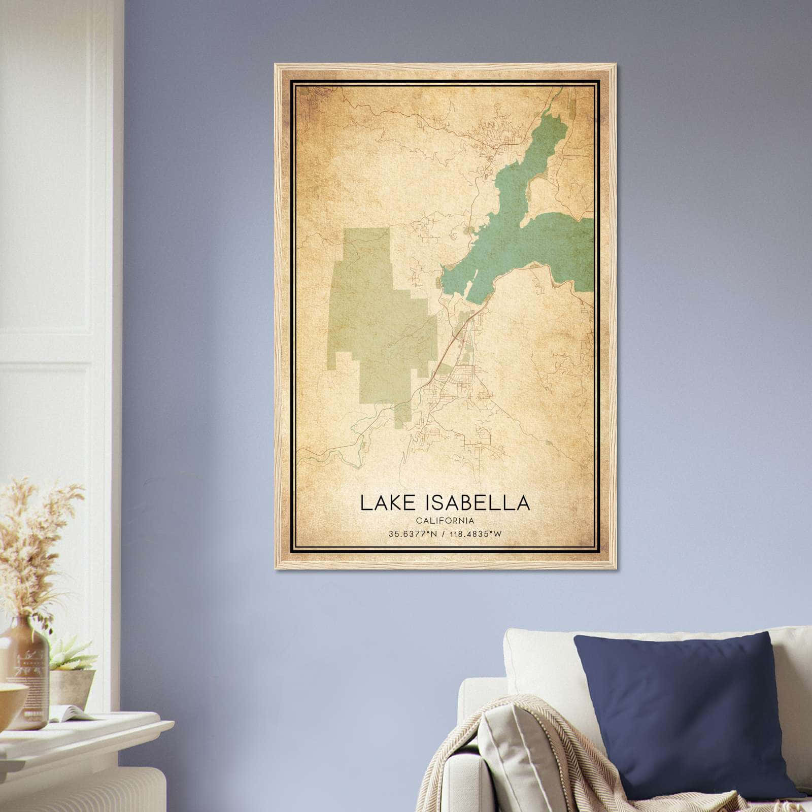 Vintage Lake Isabella California Map Poster, Lake Isabella CA City Road Wall Art Print