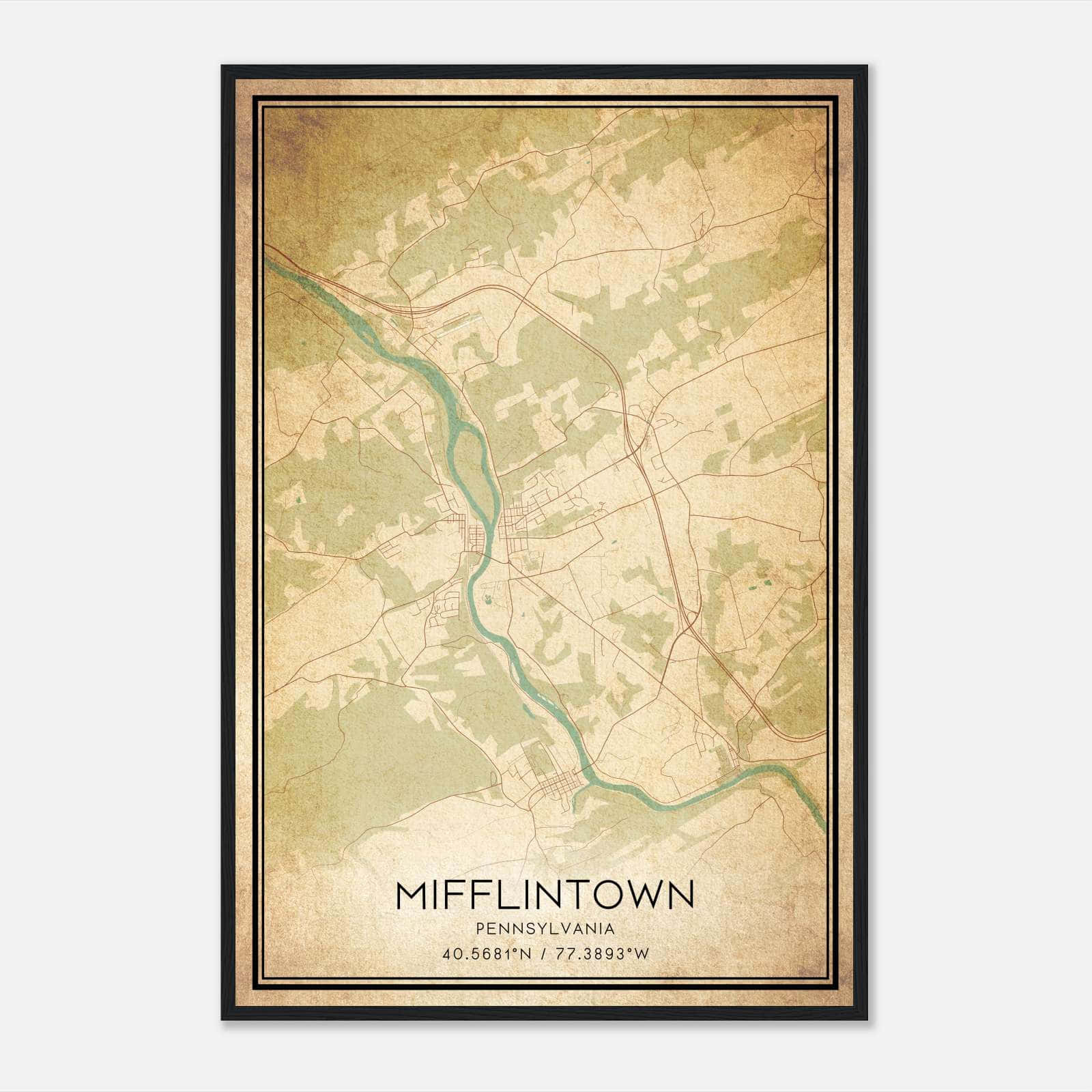Vintage Mifflintown Pennsylvania Map Poster, Mifflintown PA City Road Wall Art Print Vintage Mifflintown Pennsylvania Map Poster, Mifflintown PA City Road Wall Art Print