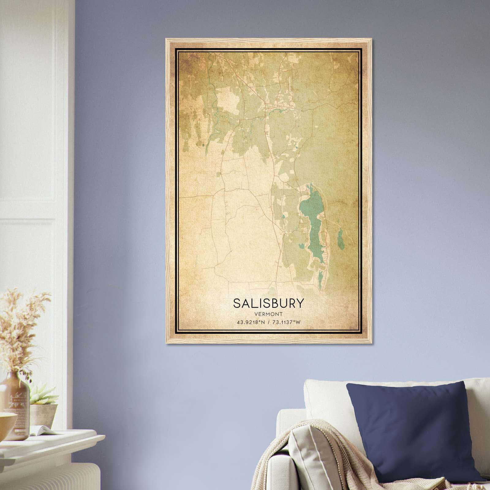 Vintage Salisbury Vermont Map Poster, Salisbury VT City Road Wall Art Print