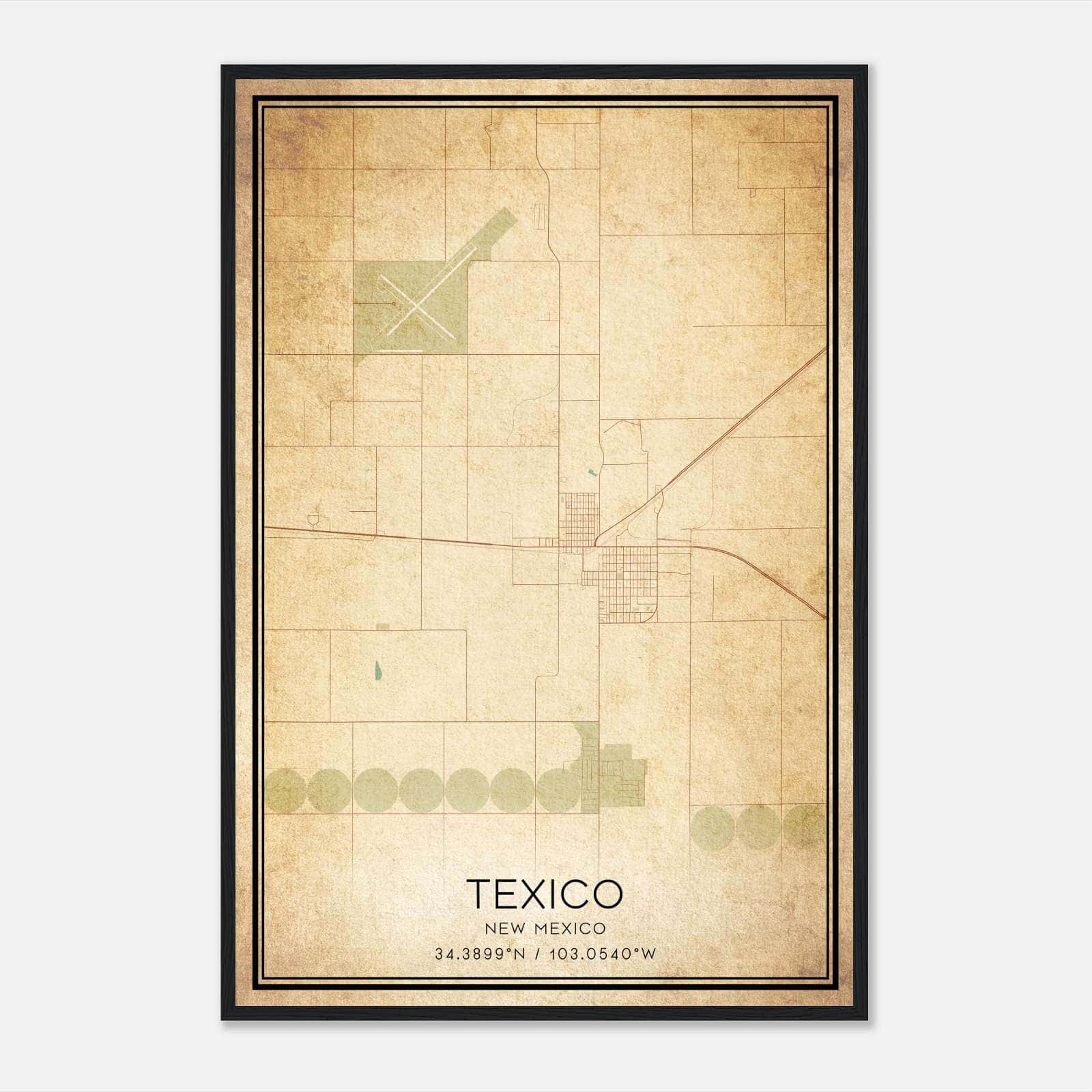 Vintage Texico New Mexico Map Poster, Texico NM City Road Wall Art Print Vintage Texico New Mexico Map Poster, Texico NM City Road Wall Art Print