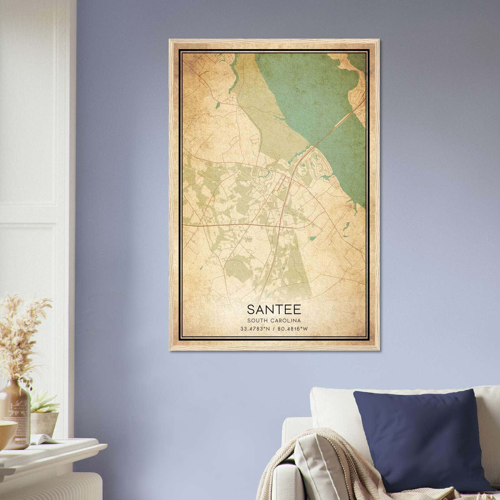 Vintage Santee South Carolina Map Poster, Santee SC City Road Wall Art Print
