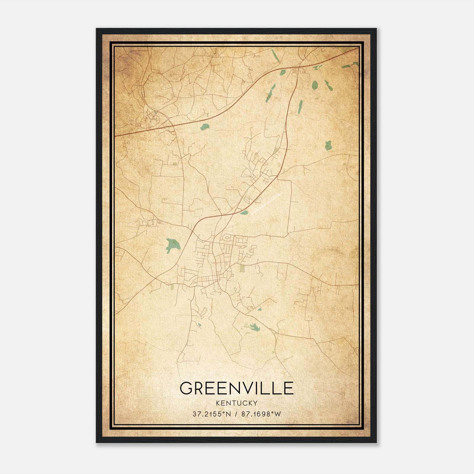 Vintage Greenville Kentucky Map Poster, Greenville KY City Road Wall Art Print Vintage Greenville Kentucky Map Poster, Greenville KY City Road Wall Art Print