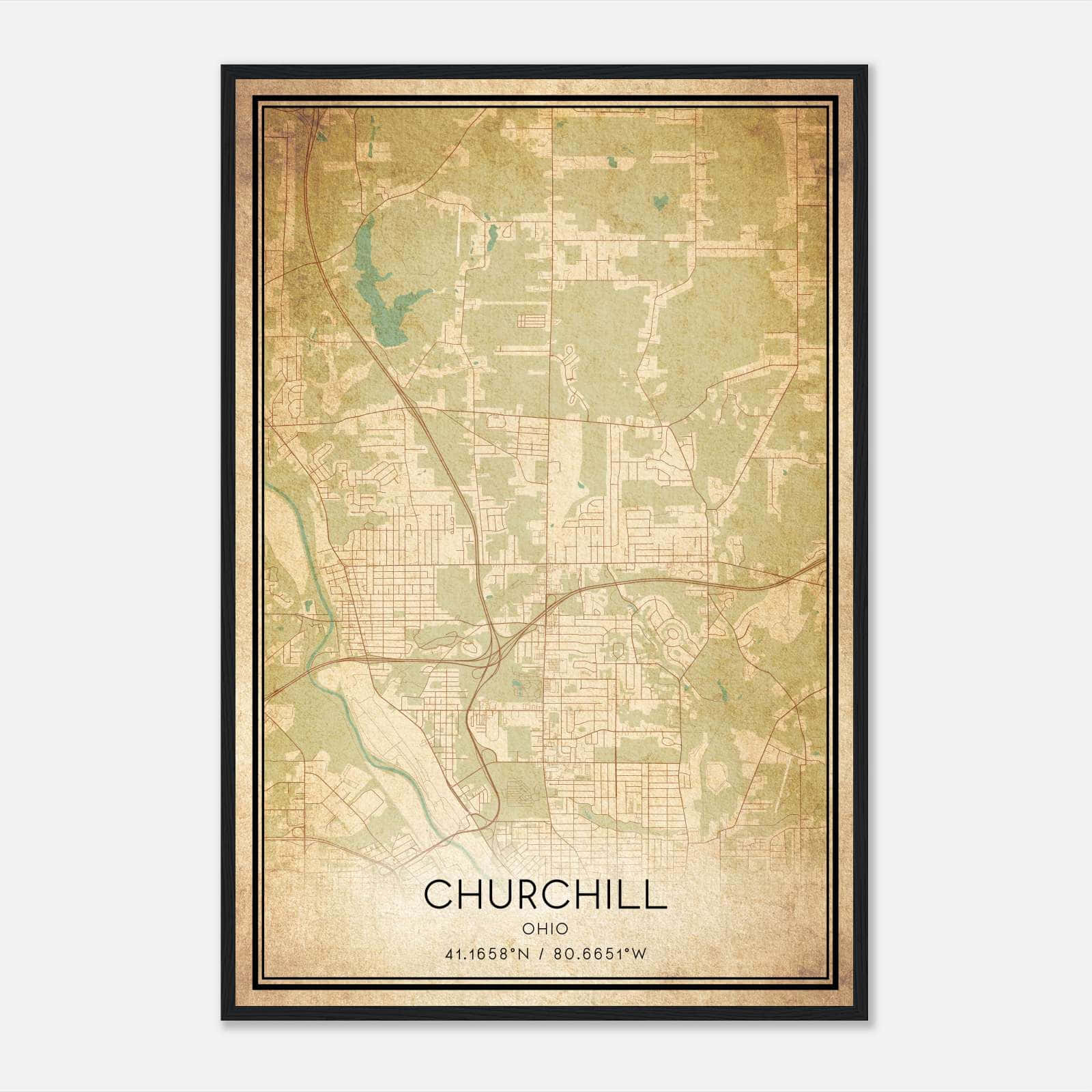 Vintage Churchill Ohio Map Poster, Churchill OH City Road Wall Art Print Vintage Churchill Ohio Map Poster, Churchill OH City Road Wall Art Print