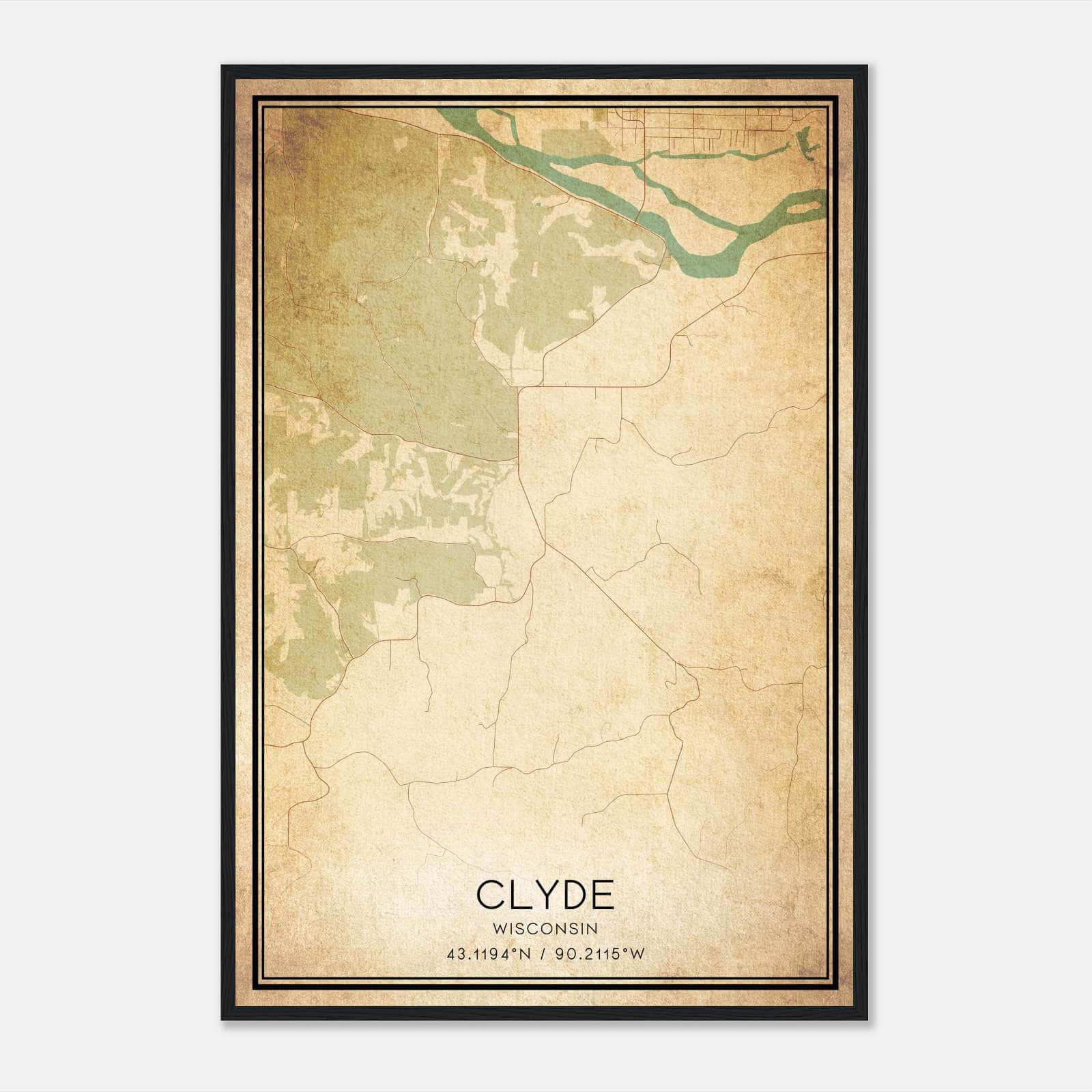 Vintage Clyde Wisconsin Map Poster, Clyde WI City Road Wall Art Print Vintage Clyde Wisconsin Map Poster, Clyde WI City Road Wall Art Print