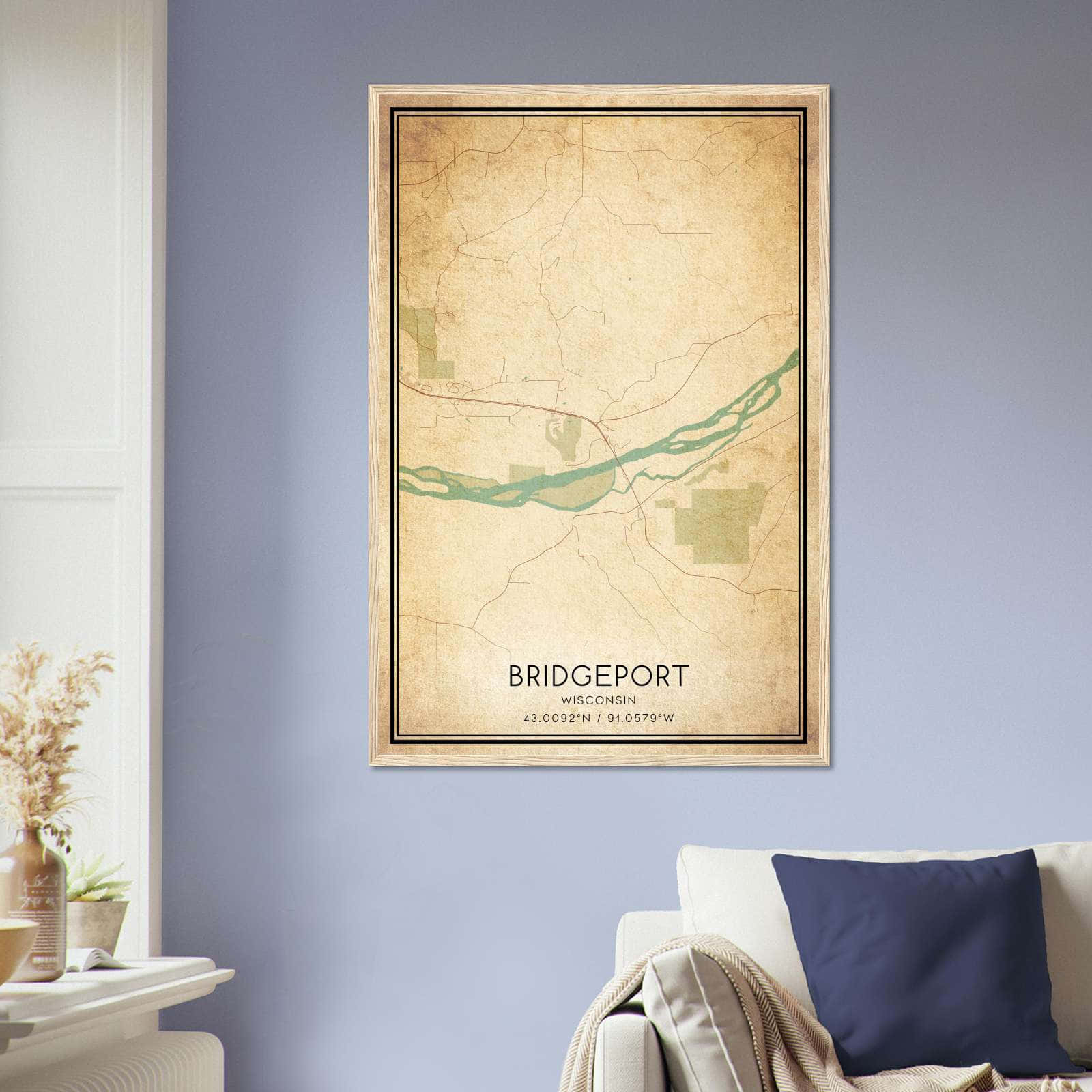 Vintage Bridgeport Wisconsin Map Poster, Bridgeport WI City Road Wall Art Print