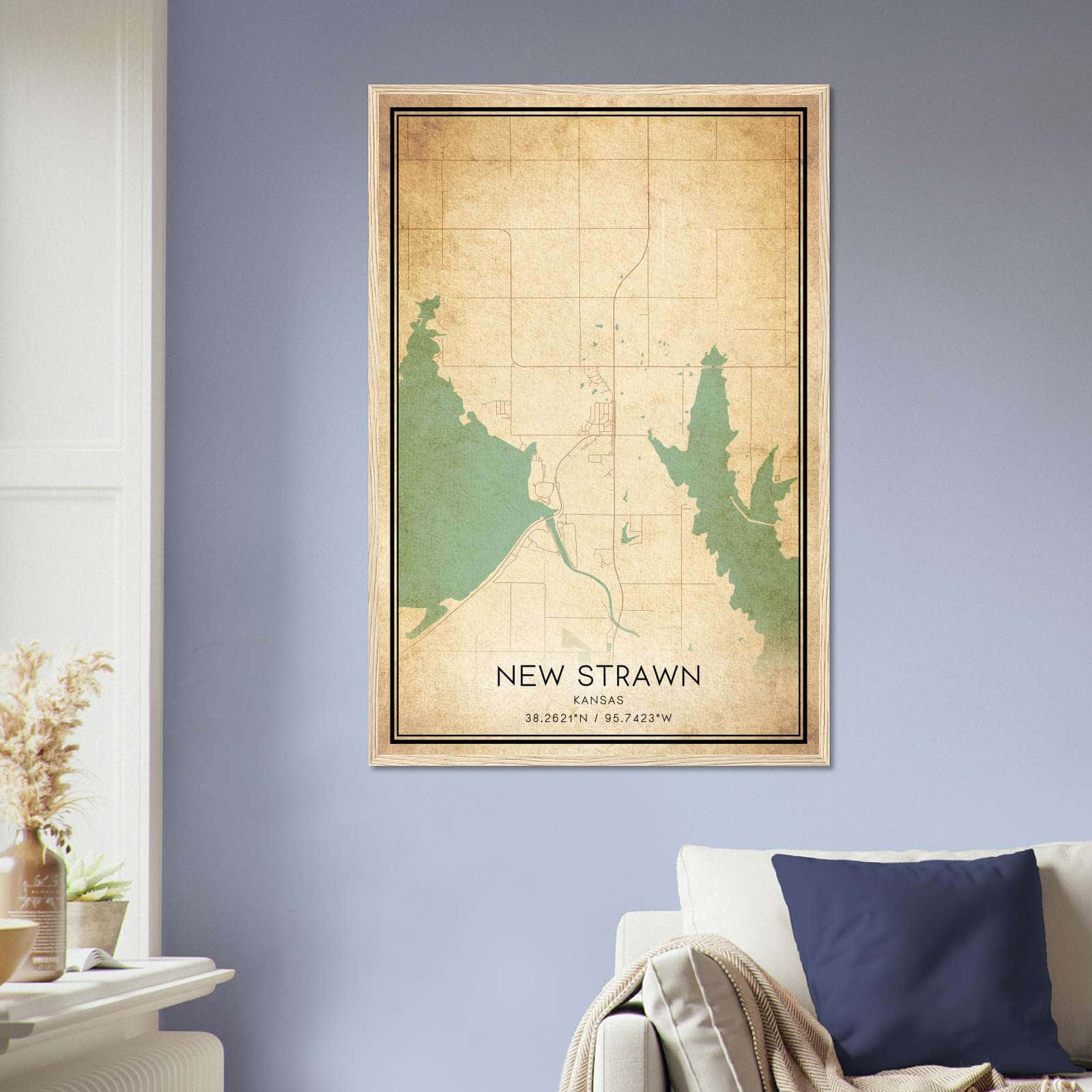 Vintage New Strawn Kansas Map Poster, New Strawn KS City Road Wall Art Print