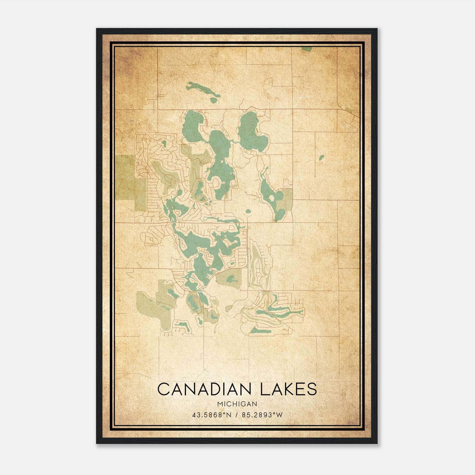 Vintage Canadian Lakes Michigan Map Poster, Canadian Lakes MI City Road Wall Art Print Vintage Canadian Lakes Michigan Map Poster, Canadian Lakes MI City Road Wall Art Print