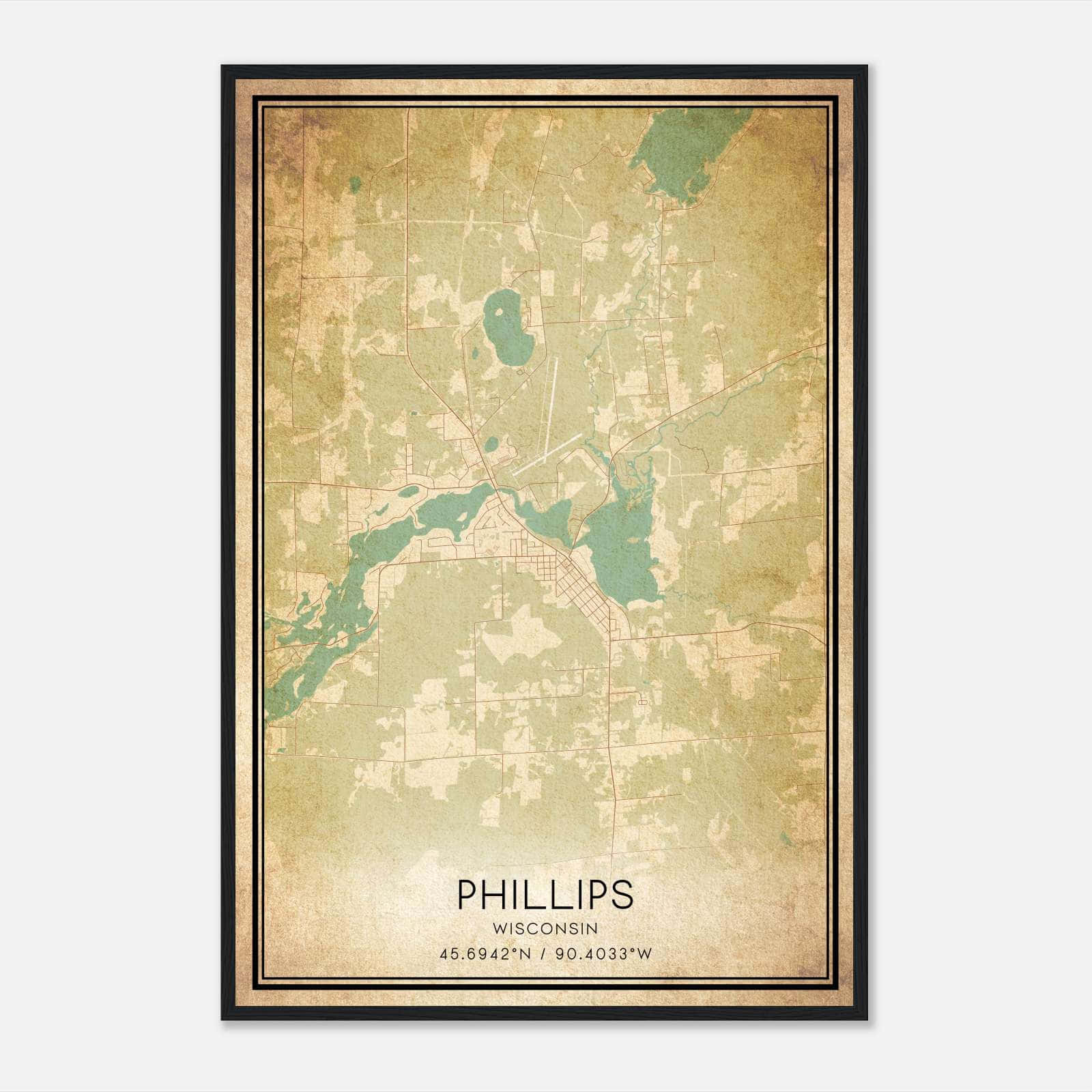 Vintage Phillips Wisconsin Map Poster, Phillips WI City Road Wall Art Print Vintage Phillips Wisconsin Map Poster, Phillips WI City Road Wall Art Print
