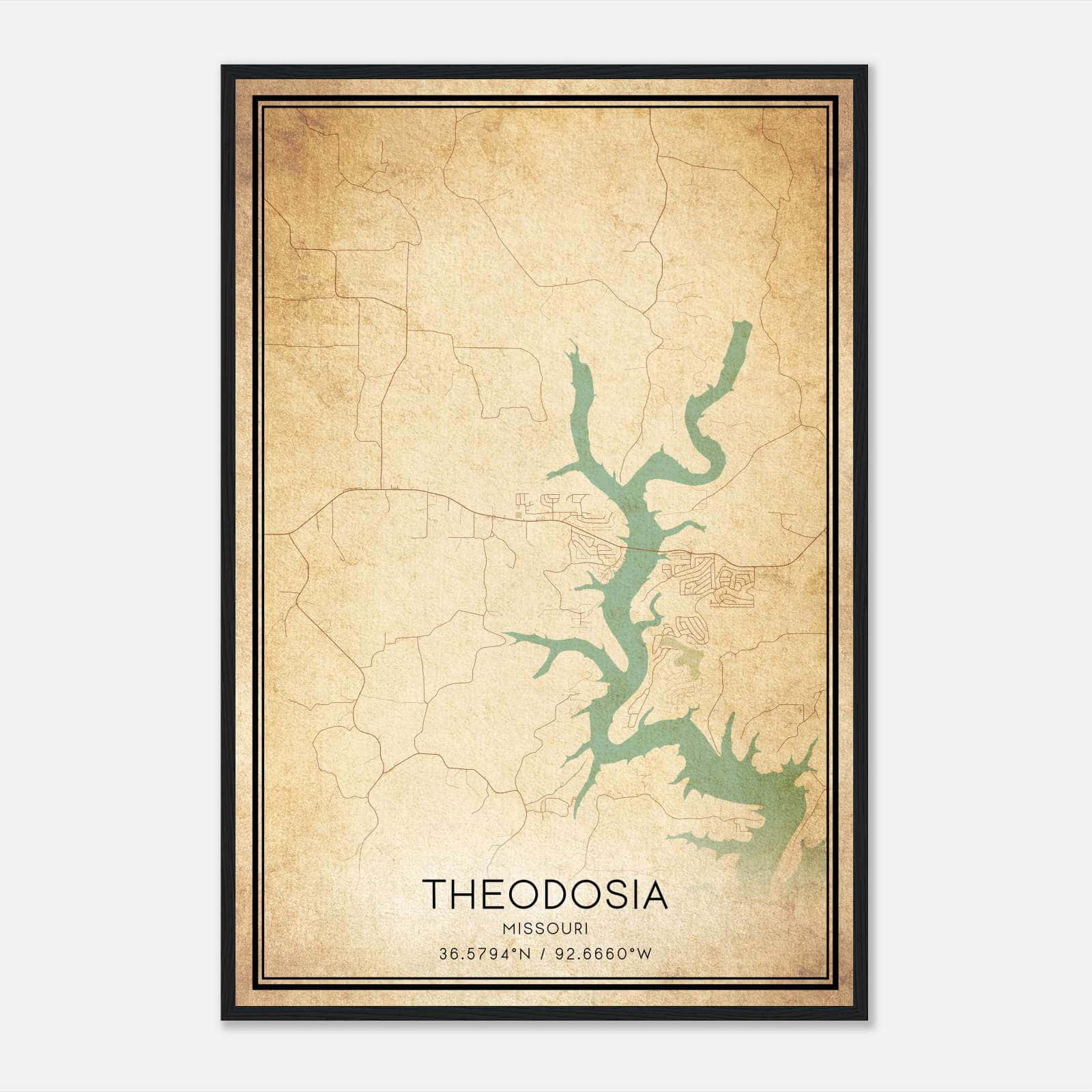 Vintage Theodosia Missouri Map Poster, Theodosia MO City Road Wall Art Print Vintage Theodosia Missouri Map Poster, Theodosia MO City Road Wall Art Print