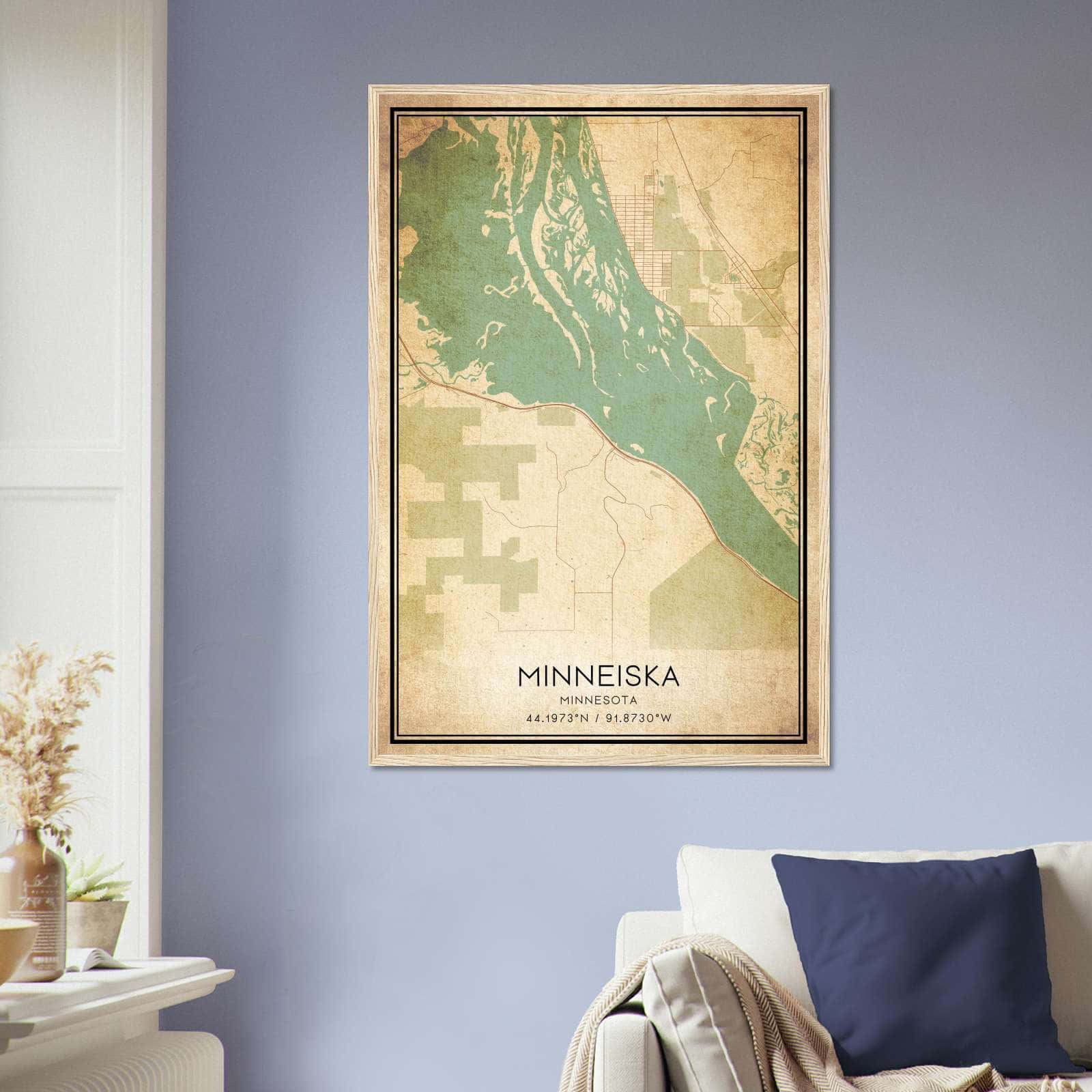 Vintage Minneiska Minnesota Map Poster, Minneiska MN City Road Wall Art Print