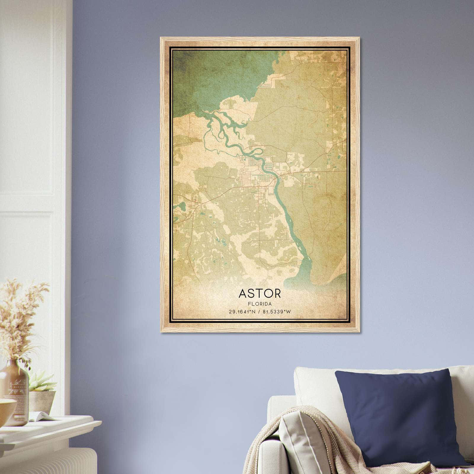 Vintage Astor Florida Map Poster, Astor FL City Road Wall Art Print