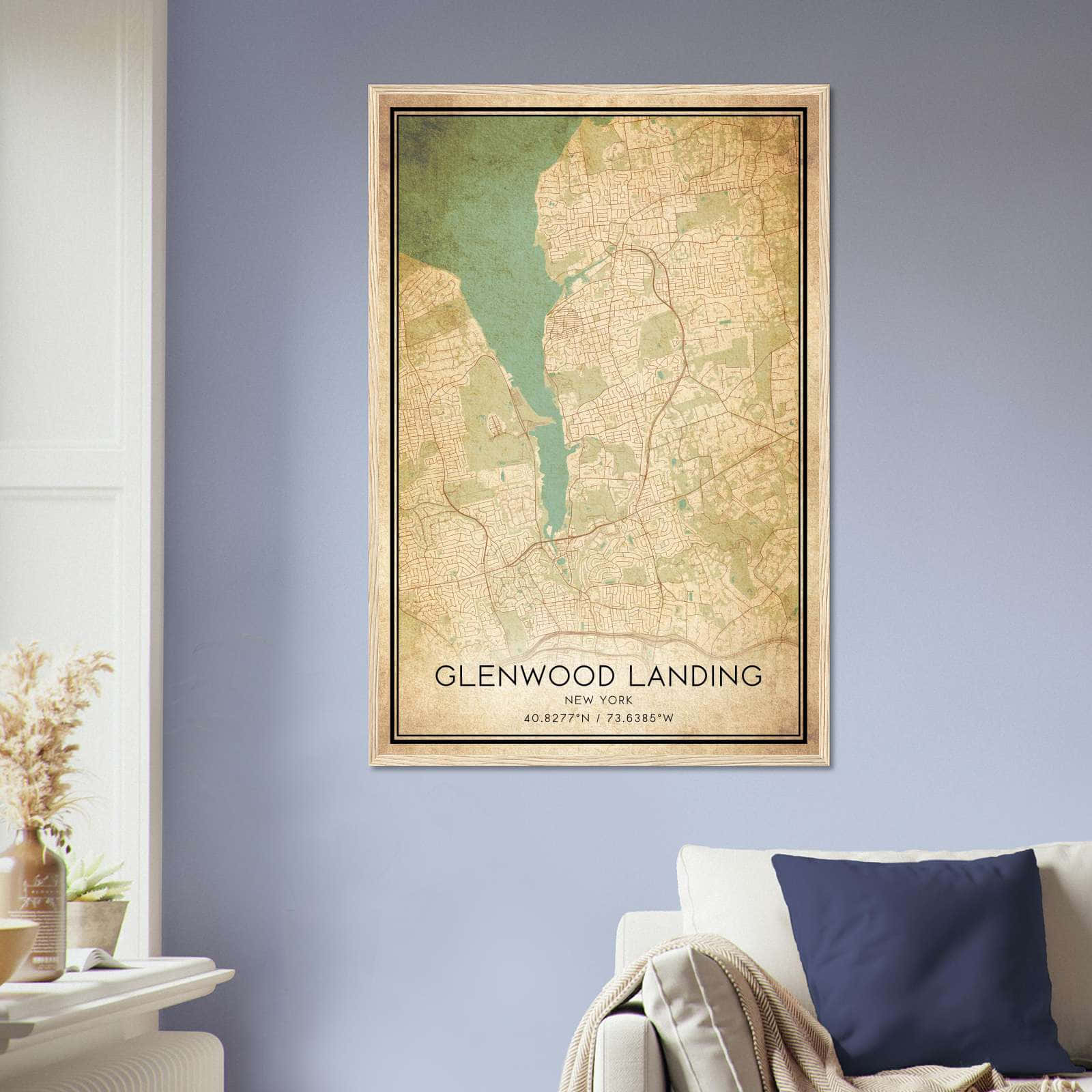 Vintage Glenwood Landing New York Map Poster, Glenwood Landing NY City Road Wall Art Print