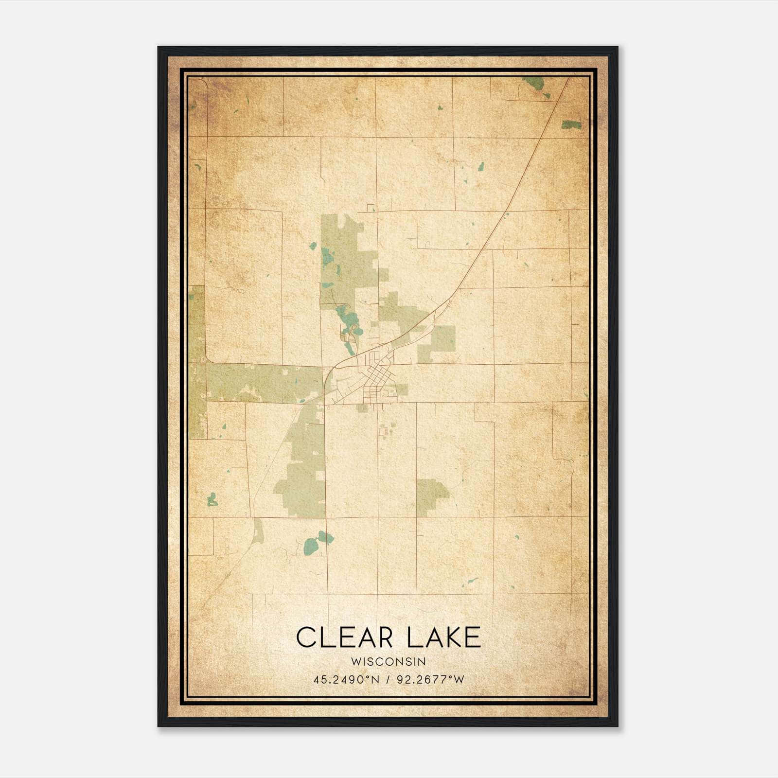 Vintage Clear Lake Wisconsin Map Poster, Clear Lake WI City Road Wall Art Print Vintage Clear Lake Wisconsin Map Poster, Clear Lake WI City Road Wall Art Print