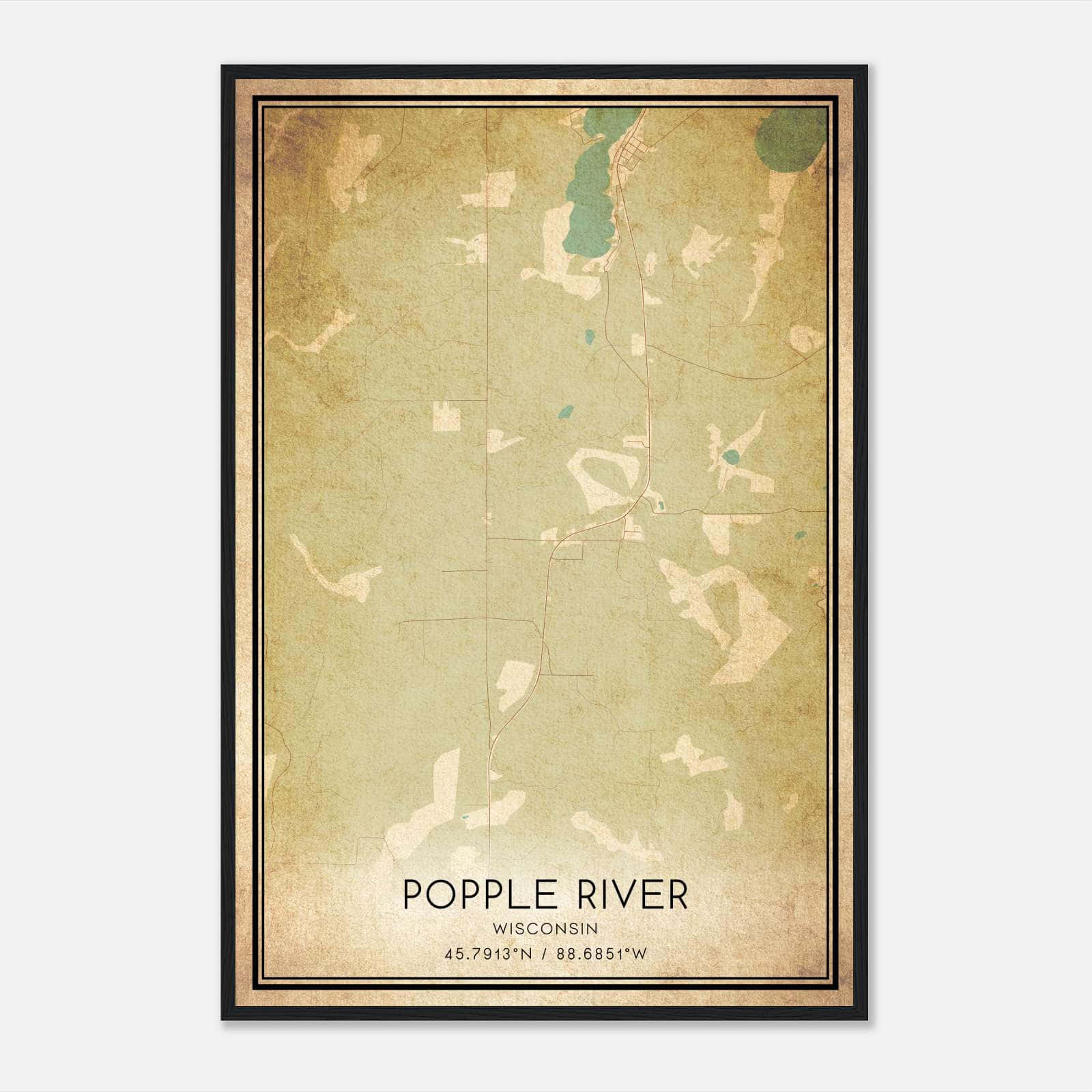 Vintage Popple River Wisconsin Map Poster, Popple River WI City Road Wall Art Print Vintage Popple River Wisconsin Map Poster, Popple River WI City Road Wall Art Print