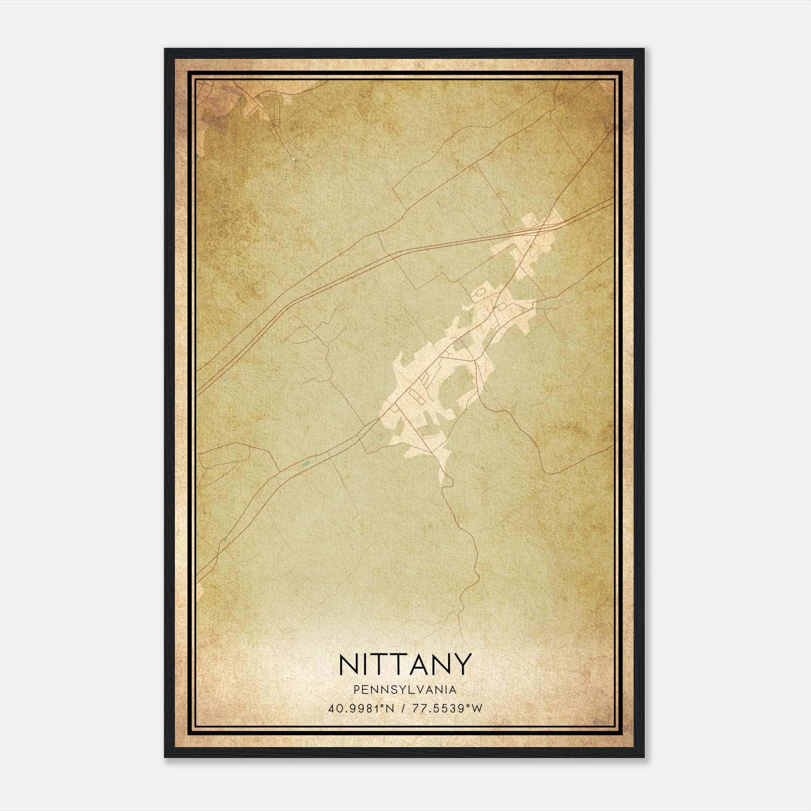 Vintage Nittany Pennsylvania Map Poster, Nittany PA City Road Wall Art Print Vintage Nittany Pennsylvania Map Poster, Nittany PA City Road Wall Art Print