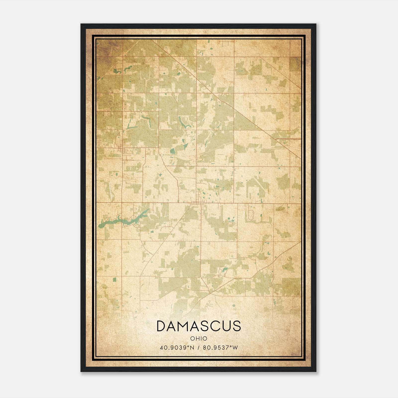 Vintage Damascus Ohio Map Poster, Damascus OH City Road Wall Art Print Vintage Damascus Ohio Map Poster, Damascus OH City Road Wall Art Print