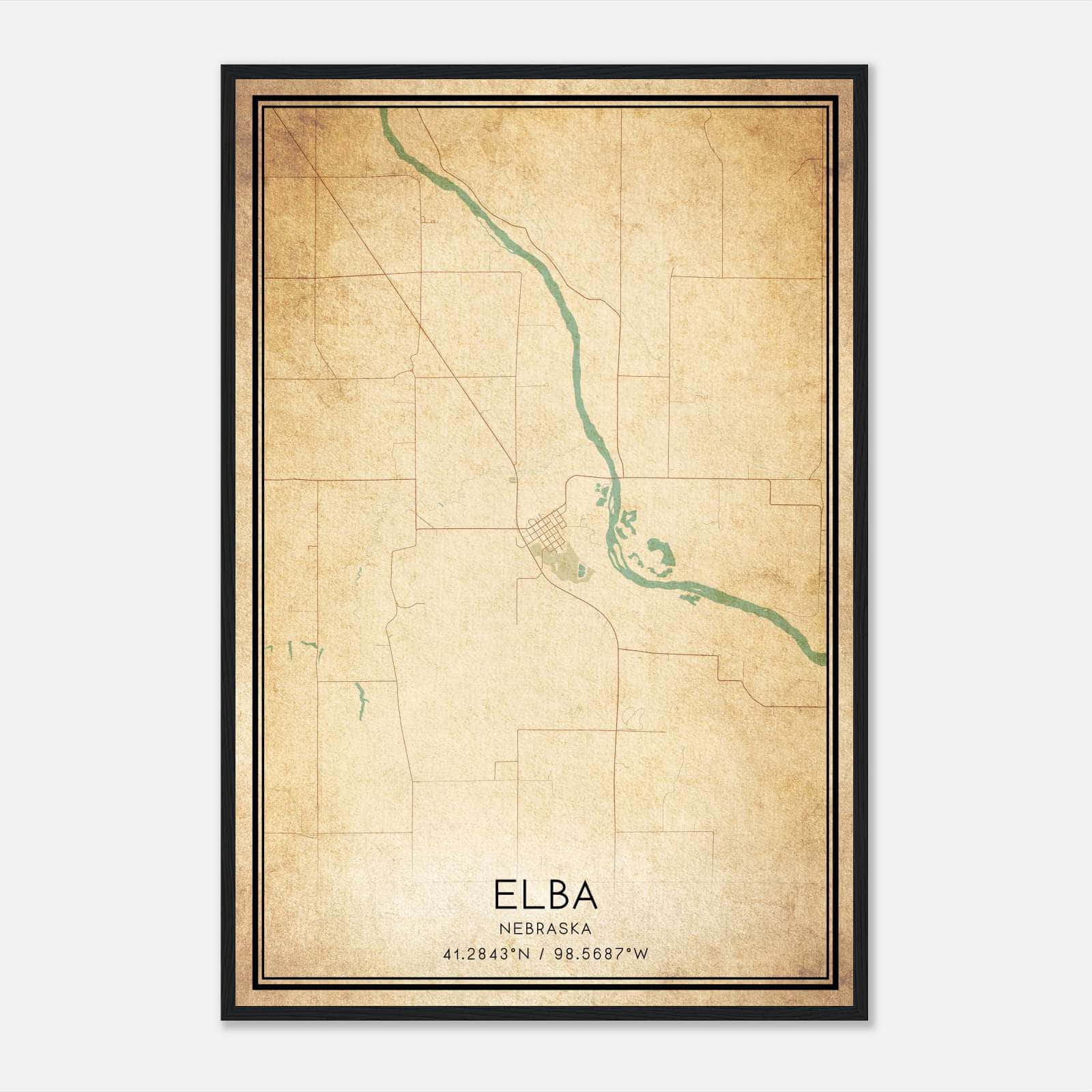 Vintage Elba Nebraska Map Poster, Elba NE City Road Wall Art Print Vintage Elba Nebraska Map Poster, Elba NE City Road Wall Art Print