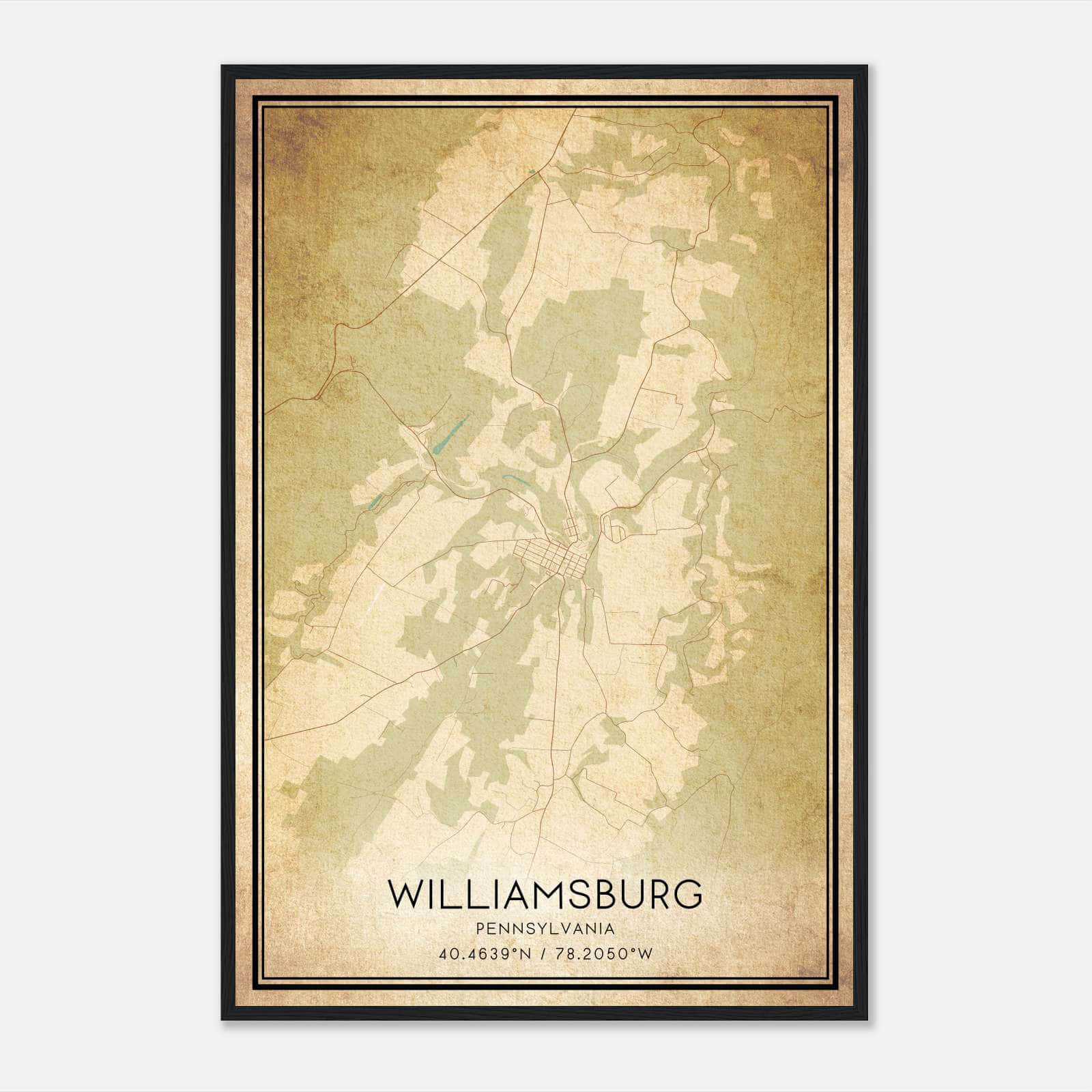 Vintage Williamsburg Pennsylvania Map Poster, Williamsburg PA City Road Wall Art Print Vintage Williamsburg Pennsylvania Map Poster, Williamsburg PA City Road Wall Art Print