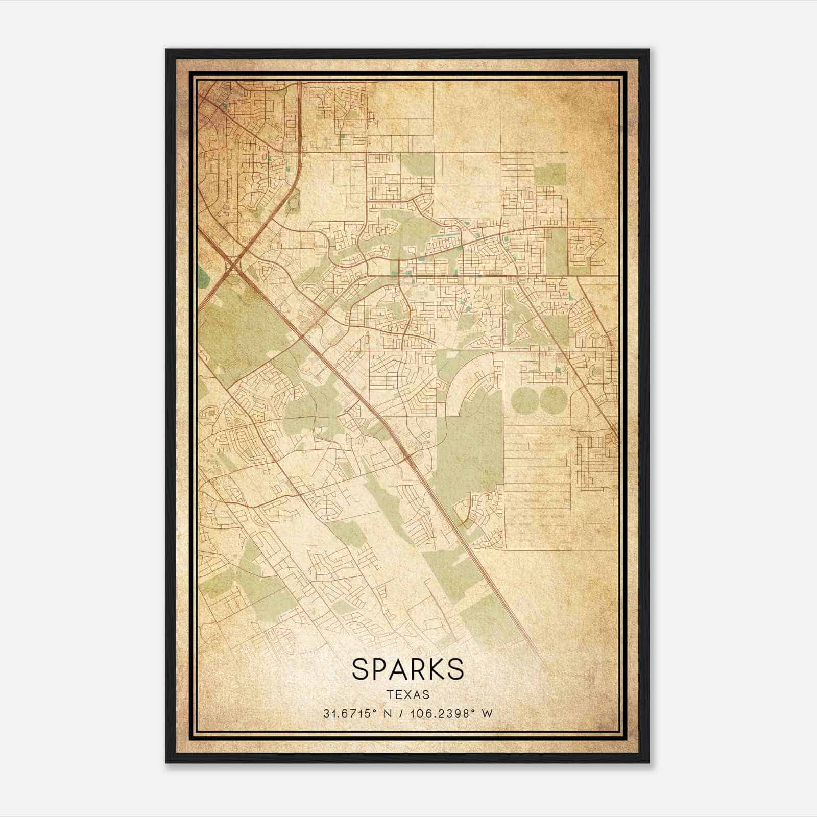 Vintage Sparks Texas Map Poster, Sparks TX City Road Wall Art Print Vintage Sparks Texas Map Poster, Sparks TX City Road Wall Art Print