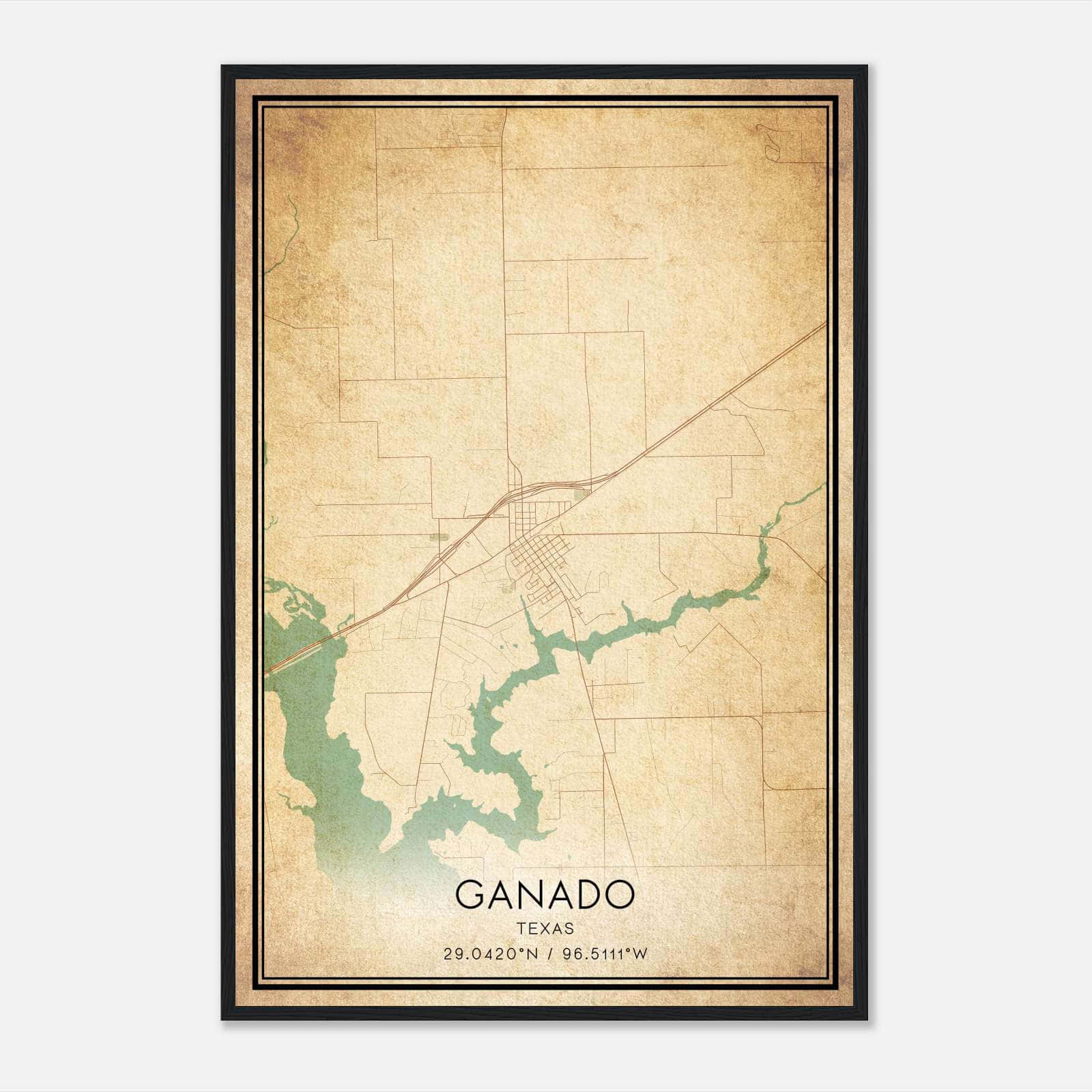Vintage Ganado Texas Map Poster, Ganado TX City Road Wall Art Print Vintage Ganado Texas Map Poster, Ganado TX City Road Wall Art Print