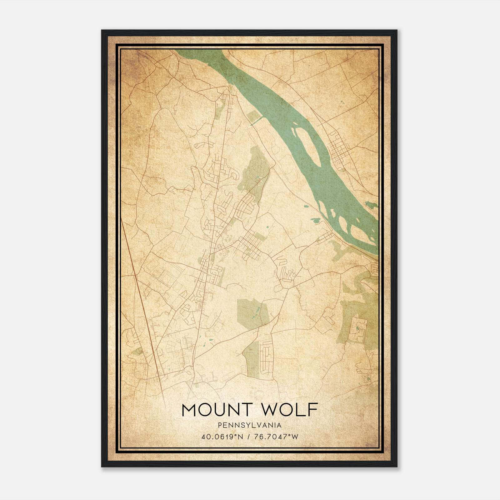 Vintage Mount Wolf Pennsylvania Map Poster, Mount Wolf PA City Road Wall Art Print Vintage Mount Wolf Pennsylvania Map Poster, Mount Wolf PA City Road Wall Art Print