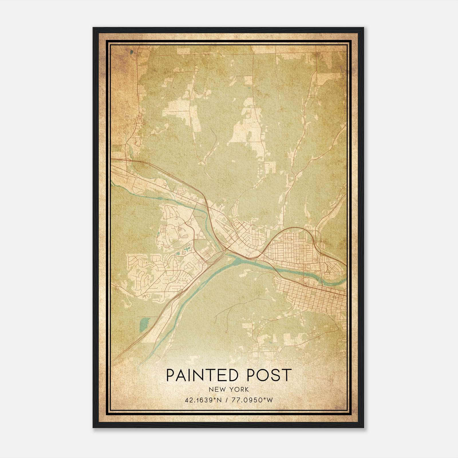 Vintage Painted Post New York Map Poster, Painted Post NY City Road Wall Art Print Vintage Painted Post New York Map Poster, Painted Post NY City Road Wall Art Print