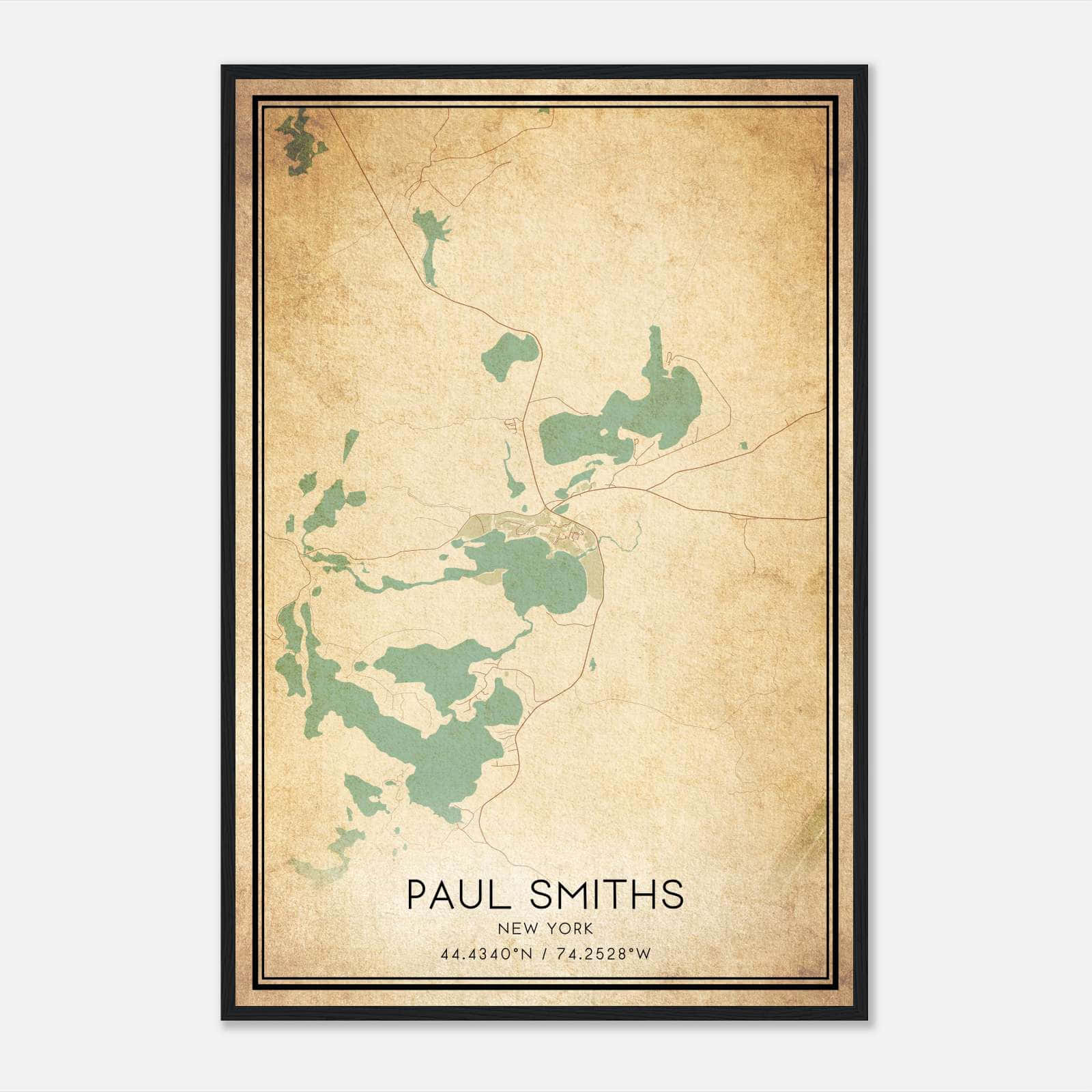 Vintage Paul Smiths New York Map Poster, Paul Smiths NY City Road Wall Art Print Vintage Paul Smiths New York Map Poster, Paul Smiths NY City Road Wall Art Print