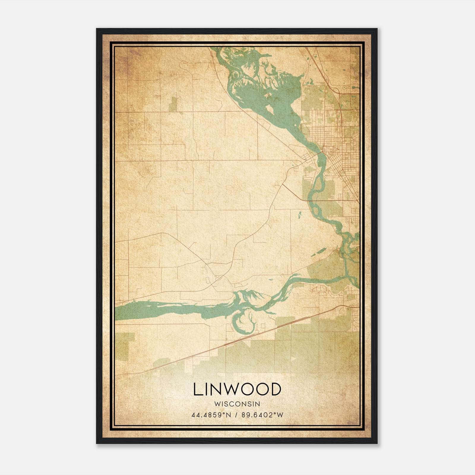 Vintage Linwood Wisconsin Map Poster, Linwood WI City Road Wall Art Print Vintage Linwood Wisconsin Map Poster, Linwood WI City Road Wall Art Print