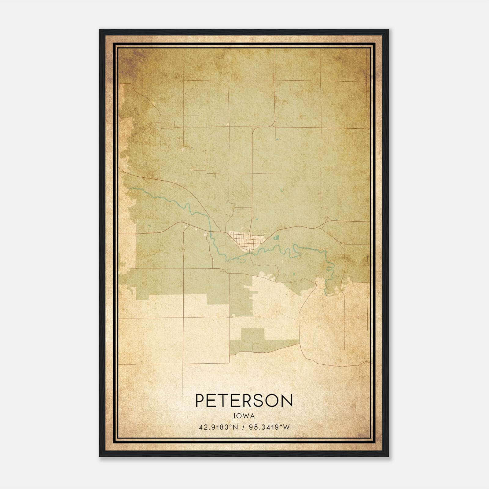 Vintage Peterson Iowa Map Poster, Peterson IA City Road Wall Art Print Vintage Peterson Iowa Map Poster, Peterson IA City Road Wall Art Print