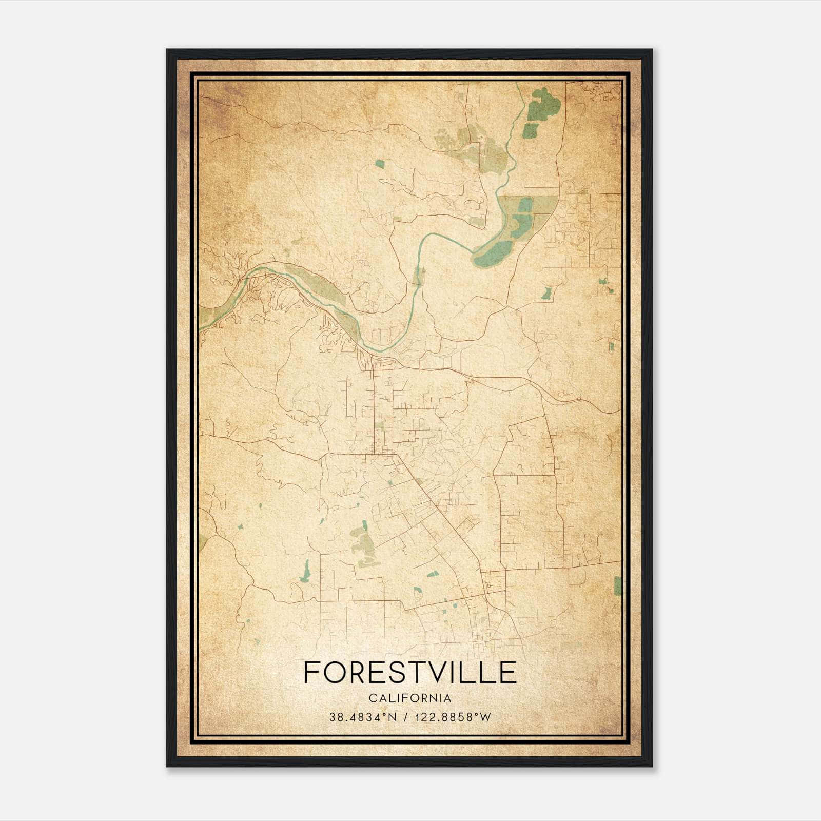 Vintage Forestville California Map Poster, Forestville CA City Road Wall Art Print Vintage Forestville California Map Poster, Forestville CA City Road Wall Art Print