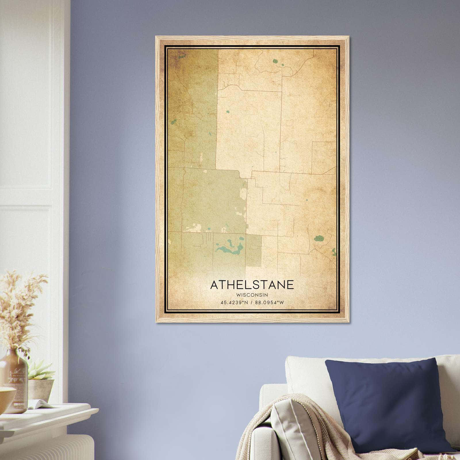 Vintage Athelstane Wisconsin Map Poster, Athelstane WI City Road Wall Art Print