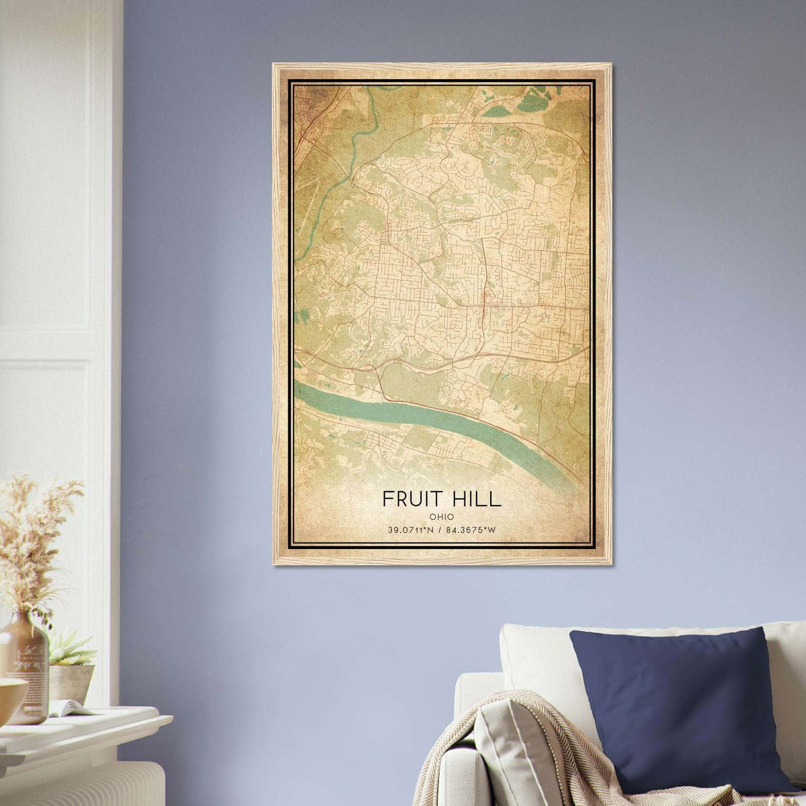 Vintage Fruit Hill Ohio Map Poster, Fruit Hill OH City Road Wall Art Print